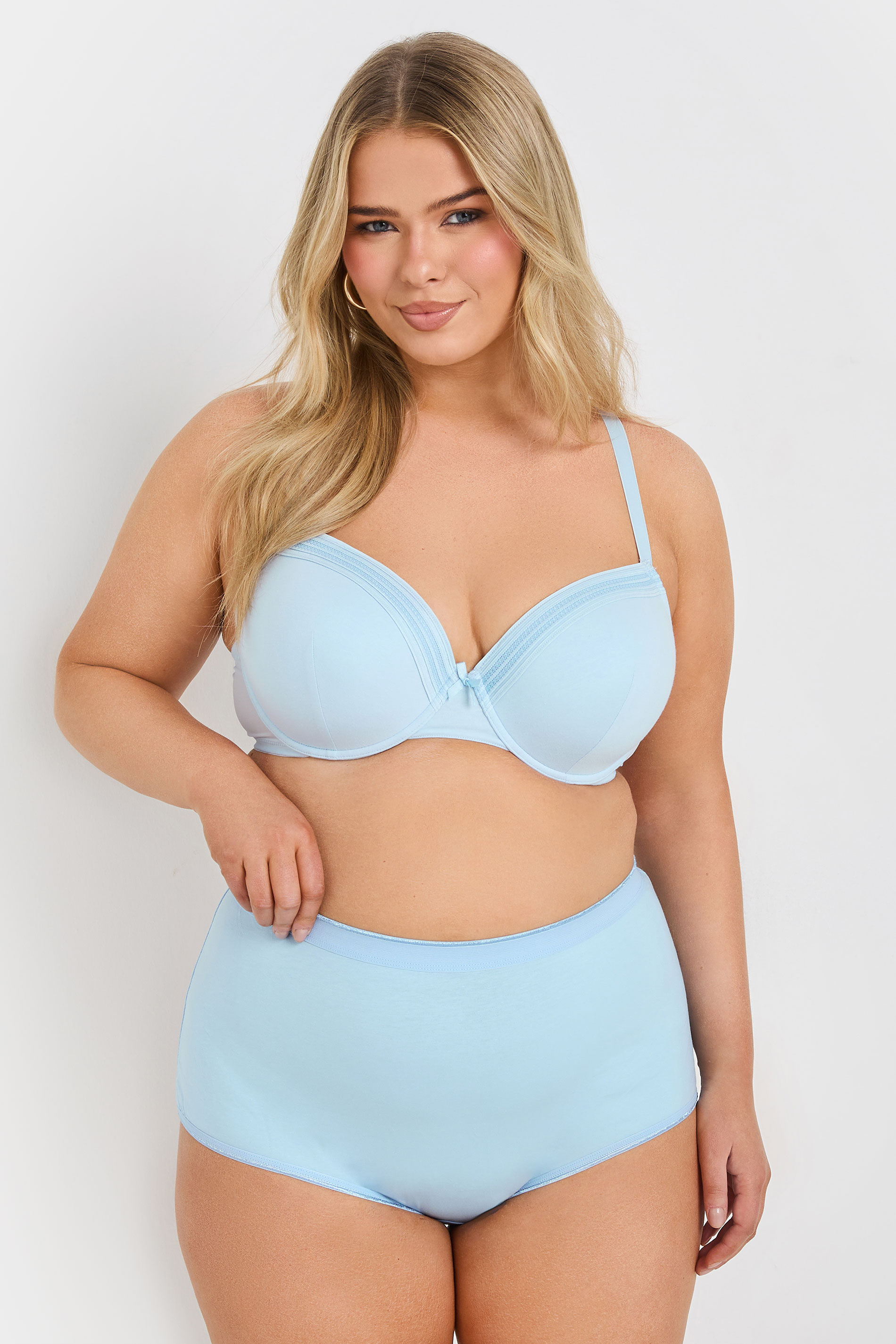 YOURSET 2 PACK Curve Grey Marl & Blue Lace Trim Padded Bra | Yours Clothing 4