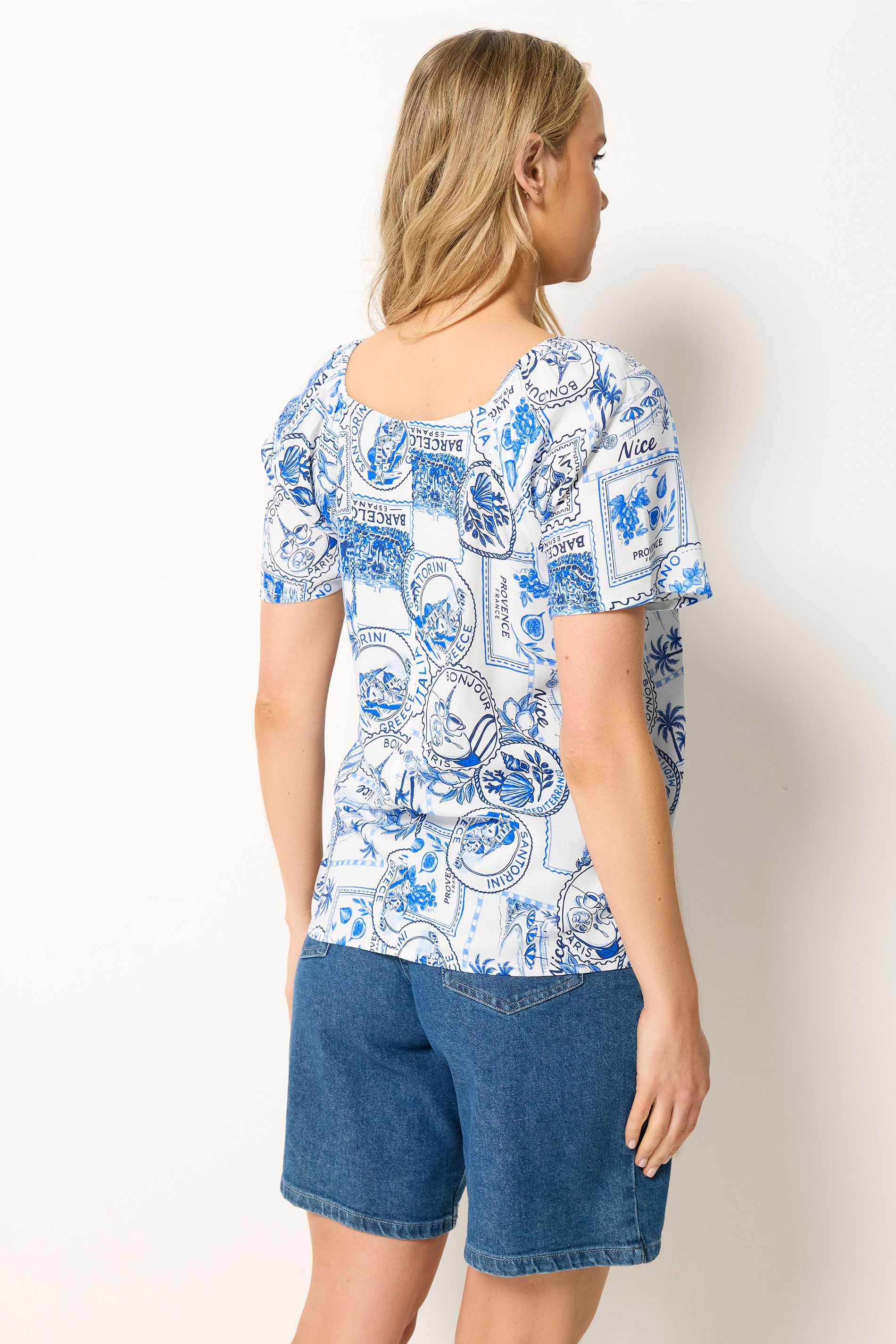 LTS Tall Women's White & Blue Mediterranean Print Blouse | Long Tall Sally 2