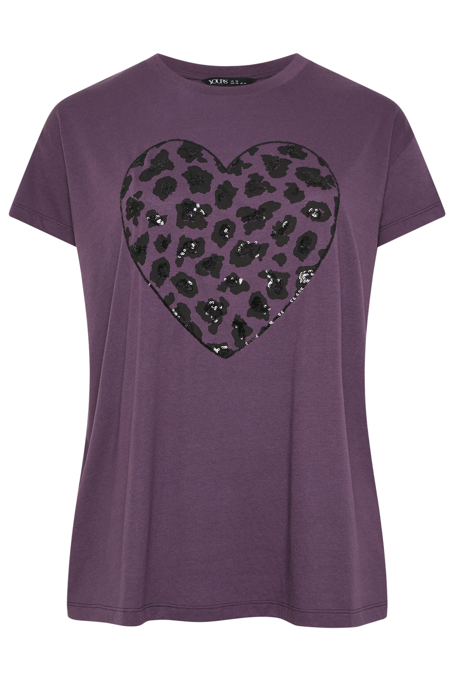 YOURS Curve Purple Leopard Print Sequin Heart T-Shirt | Yours Clothing 5