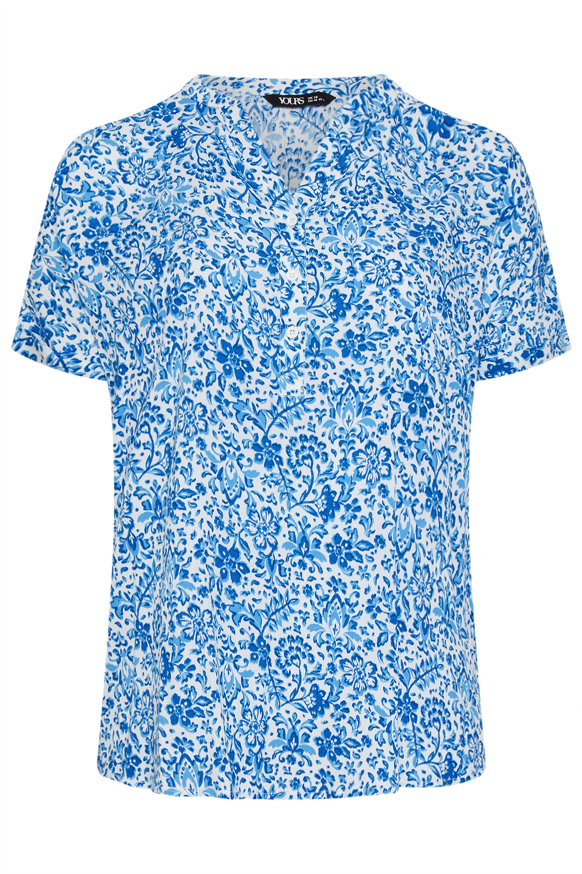 YOURS Plus Size Blue Crinkle Floral Notch Neck Top | Yours Clothing 5