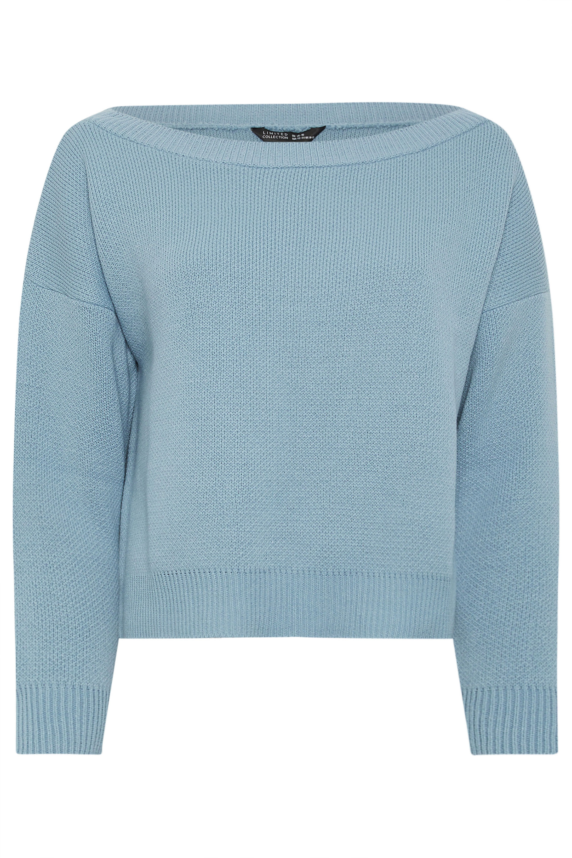 LIMITED COLLECTION Plus Size Blue Knitted Off Shoulder Jumper | Yours Clothing 5