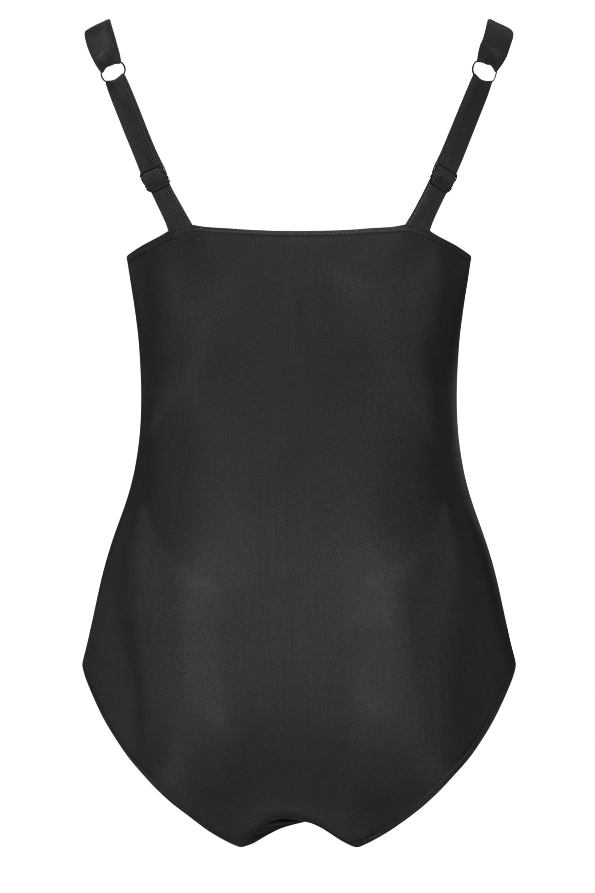 YOURS Plus Size Black Ruched Square Neck Tummy Control Swimsuit | Yours Clothing 8