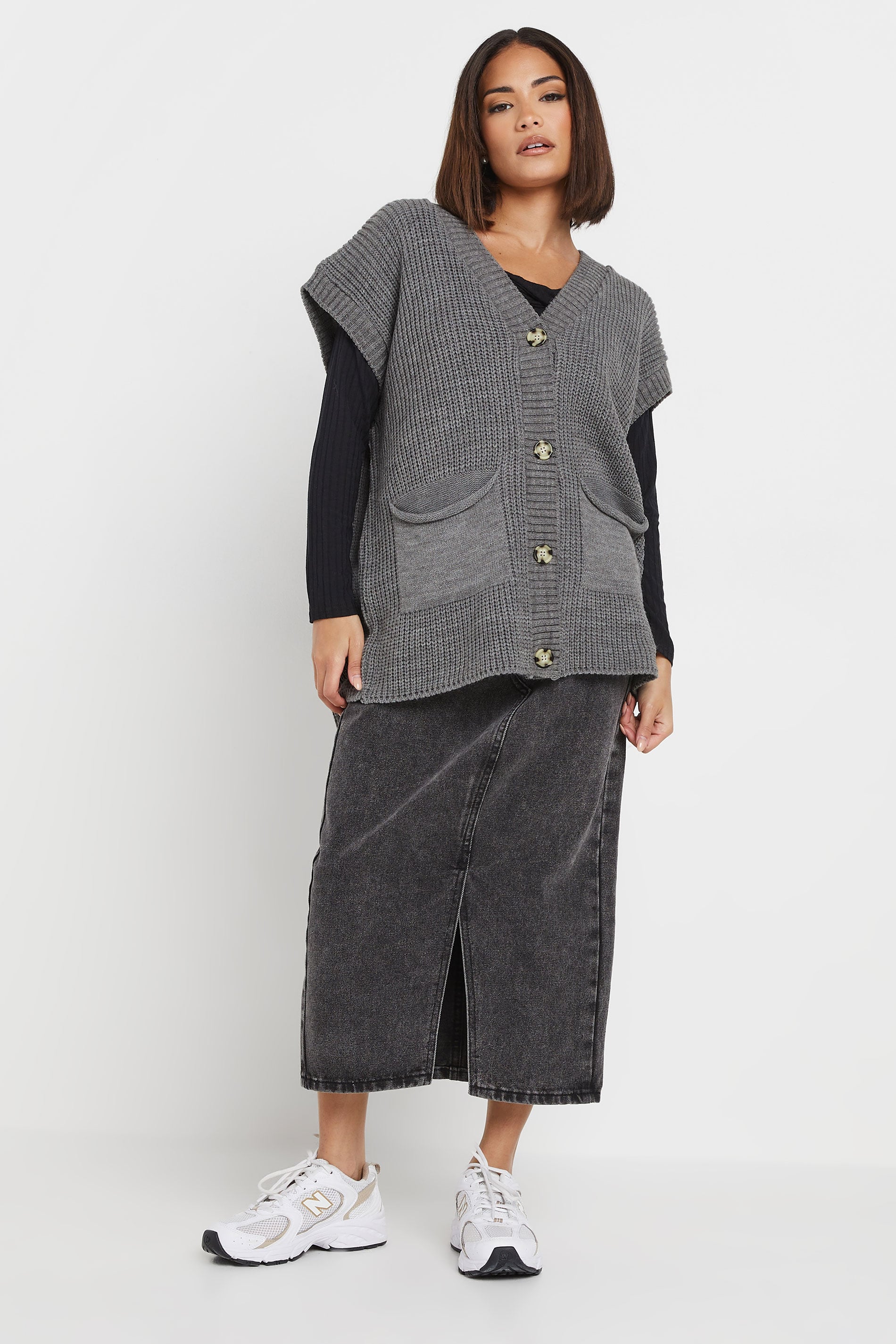 PixieGirl Petite Women's Grey Sleeveless Knit Cardigan | PixieGirl 1