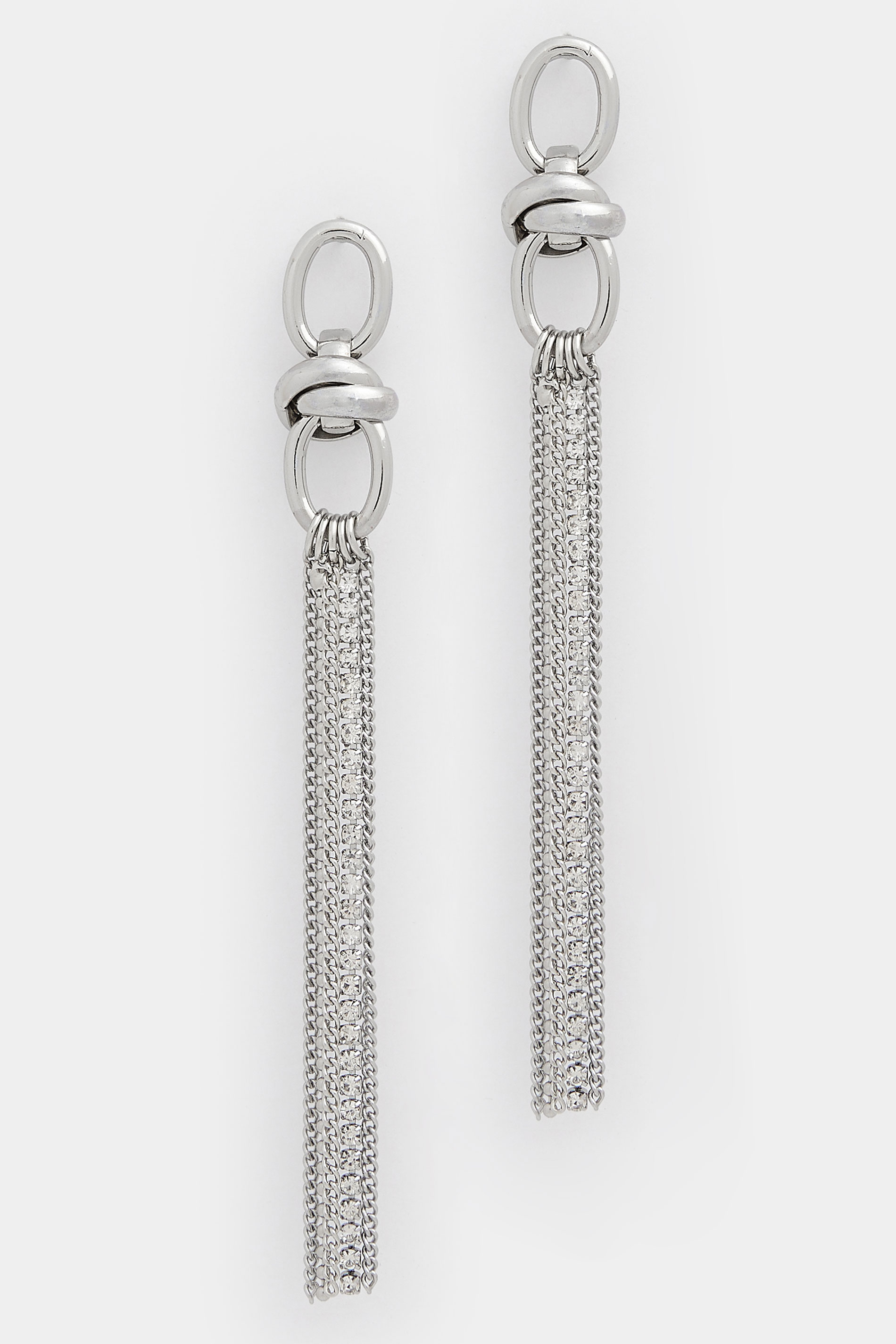 Silver Tone Diamante Chain Tassel Earrings | Yours Clothing 3
