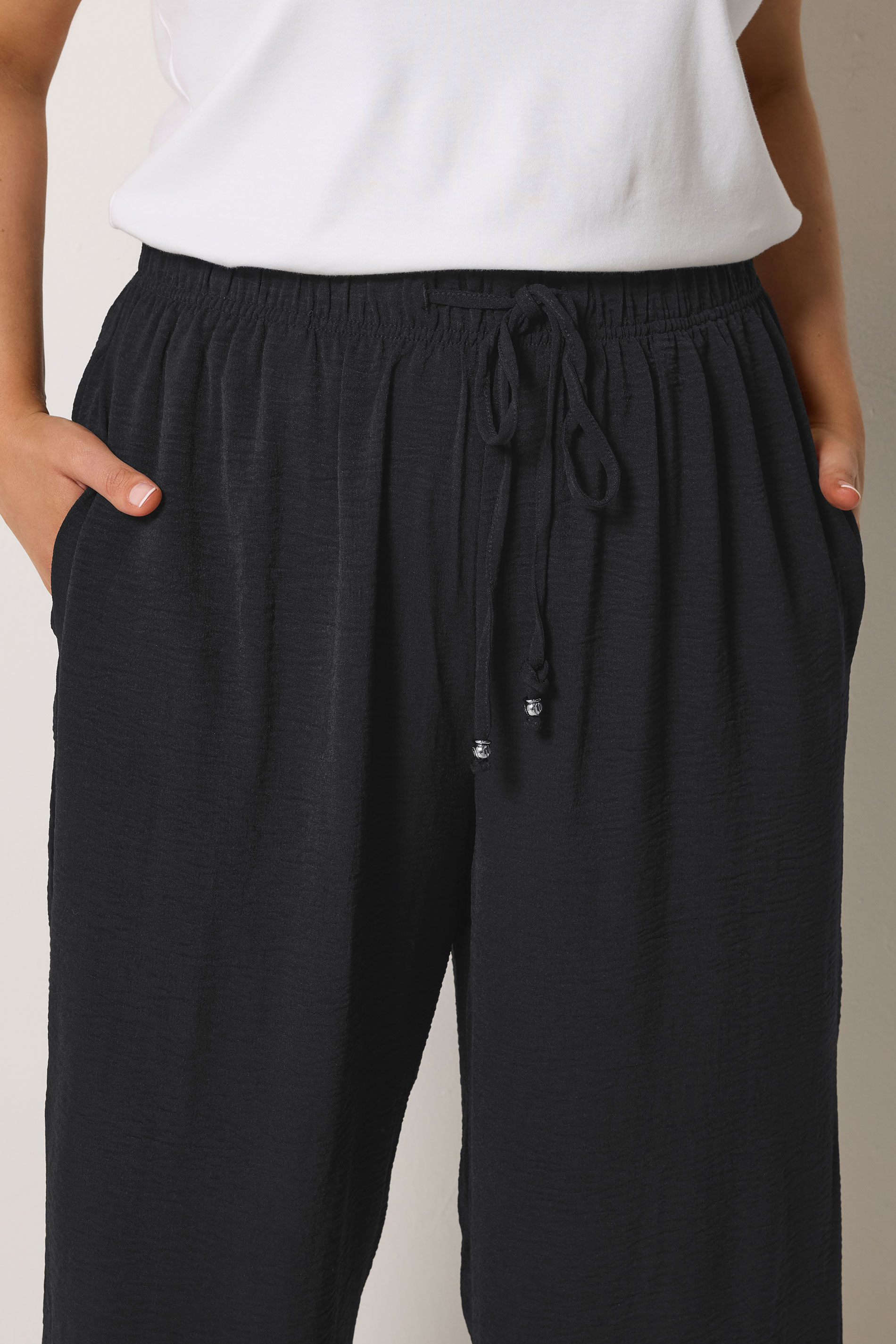 YOURS Plus Size Black Cropped Twill Culottes | Yours Clothing 4