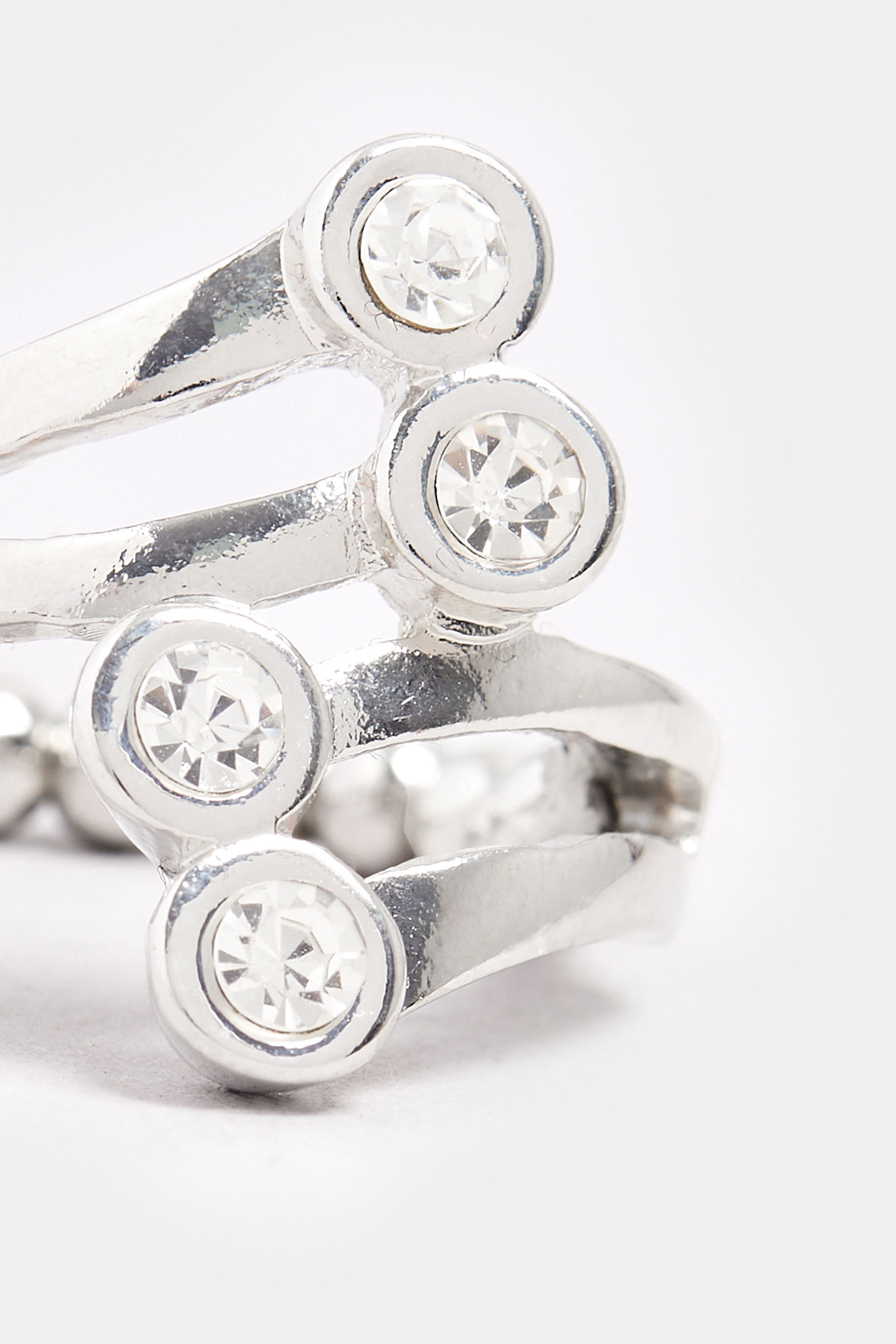 Silver Tone Diamante Stretch Ring | Yours Clothing 2