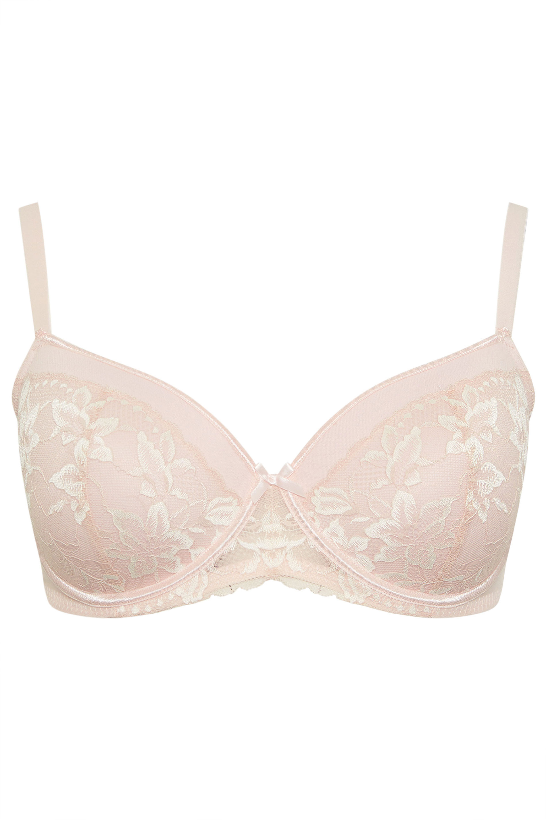 YOURS Plus Size Light Pink Lace Padded T-Shirt Bra | Yours Clothing 5