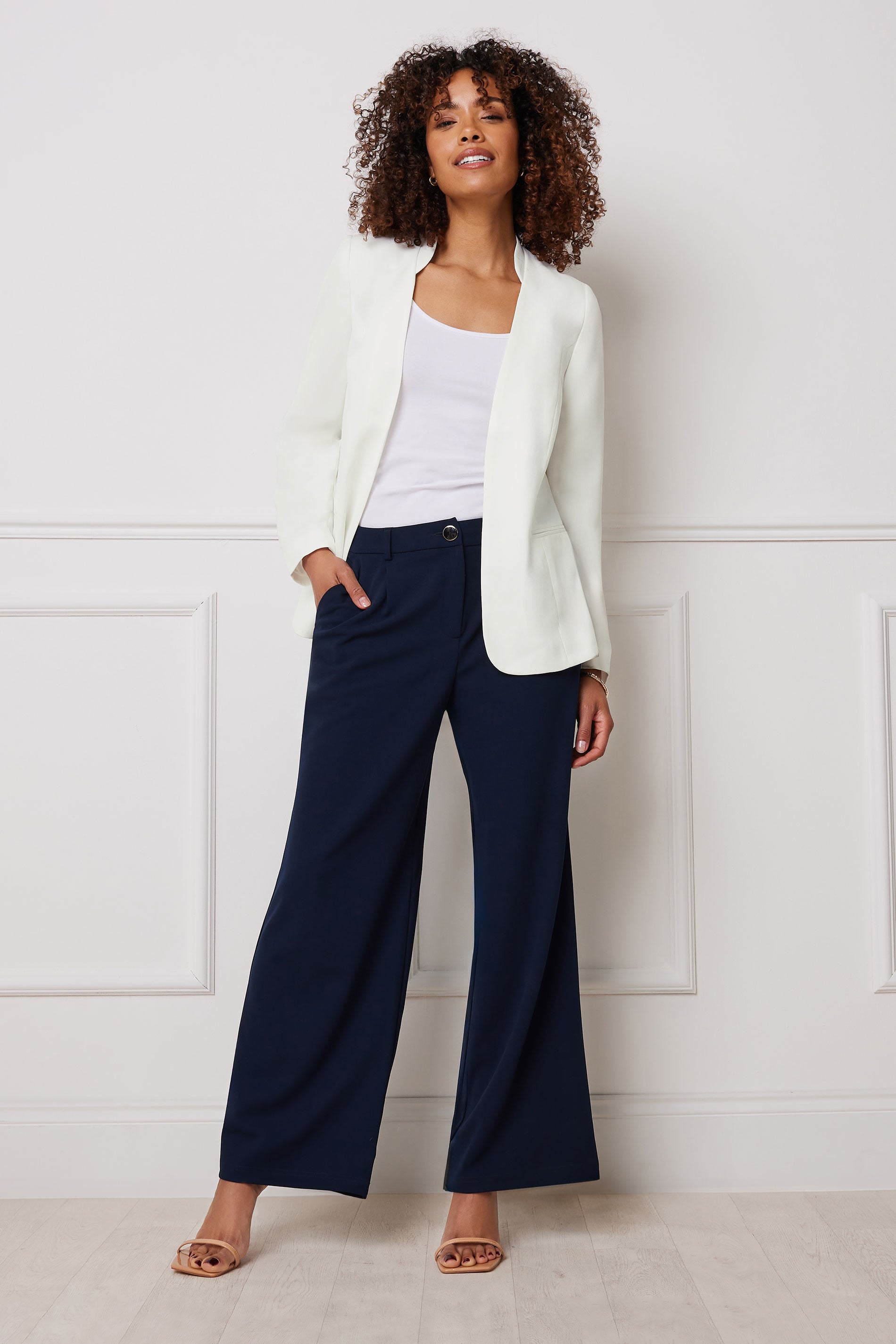 M&Co White Collarless Blazer | M&Co 1