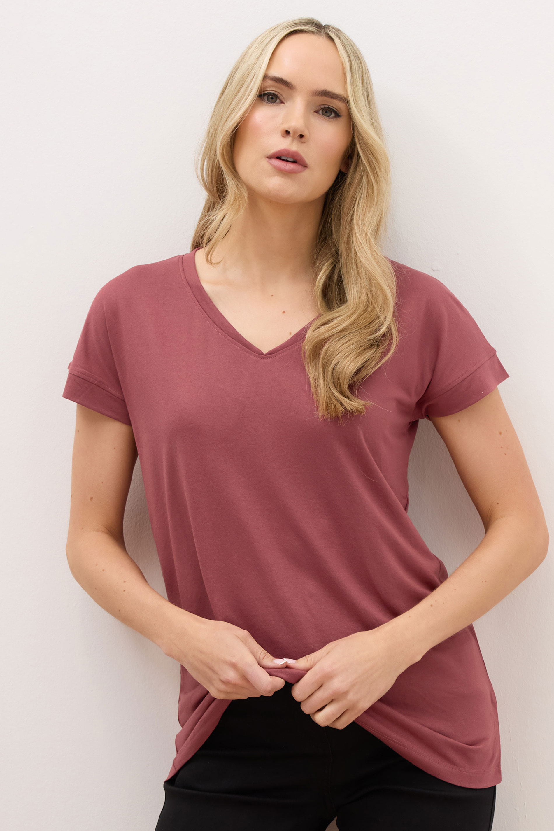 LTS PREMIUM Tall Coral Pink V-Neck Modal T-Shirts | Long Tall Sally 3