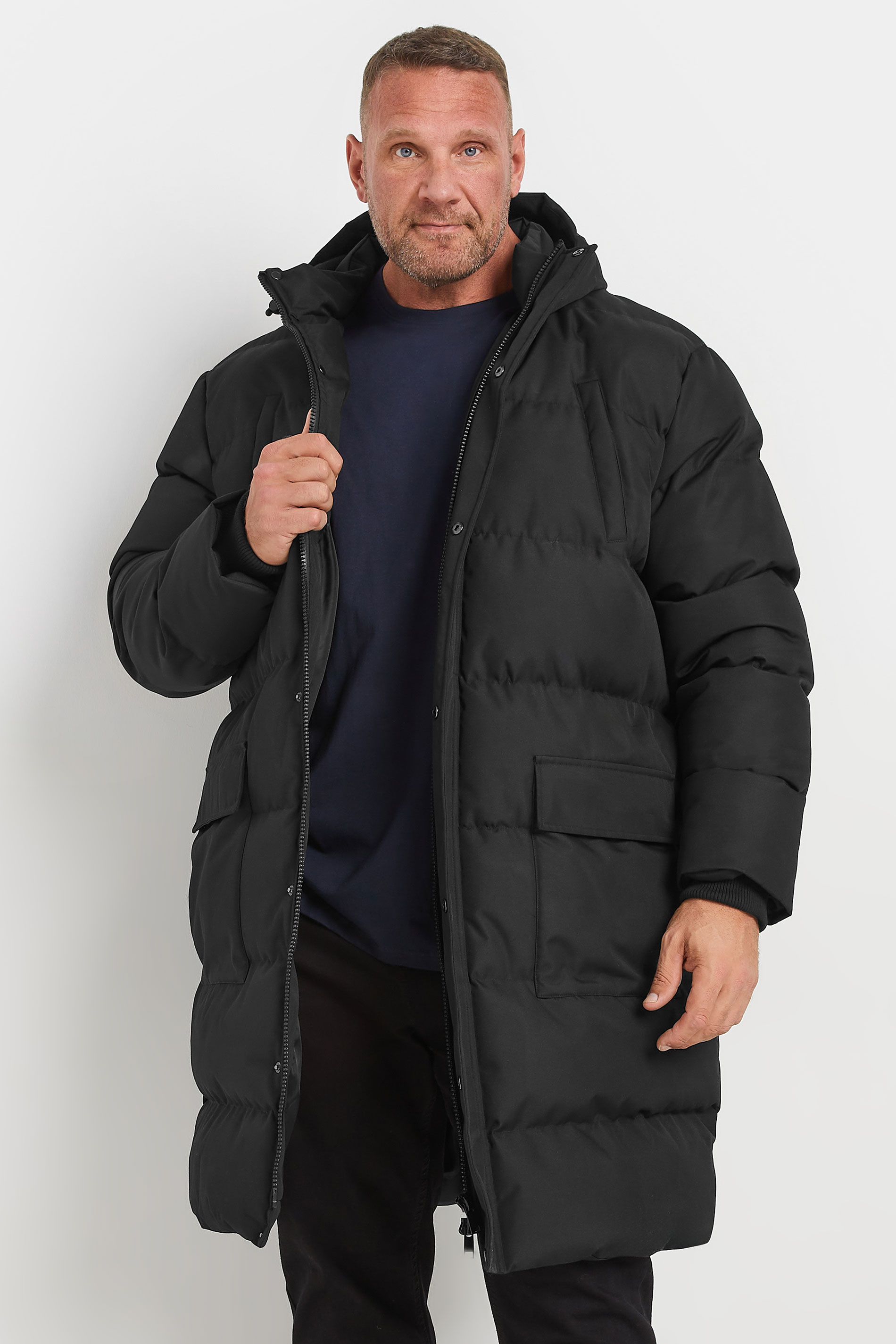 BadRhino Big & Tall Black Longline Puffer Jacket | BadRhino 1