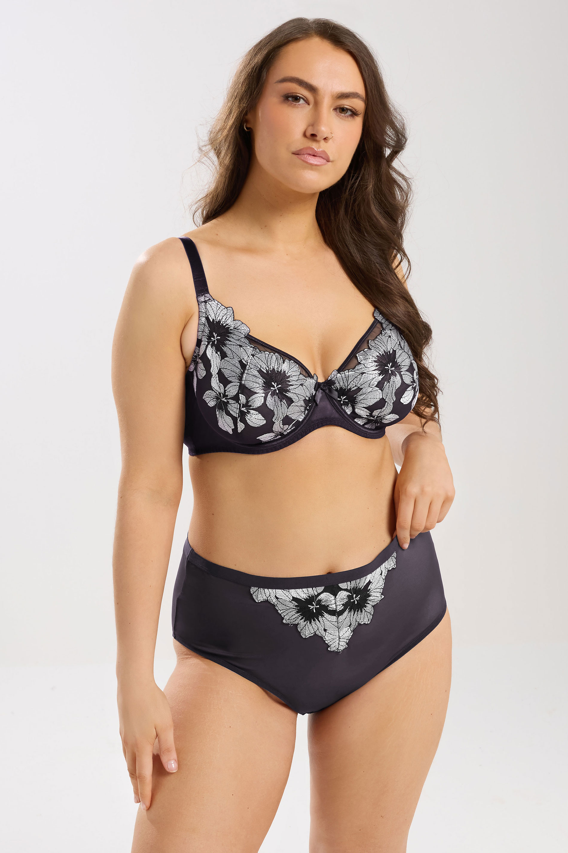 YOURS Plus Size Purple Floral Embroidered Non Padded Bra | Yours Clothing 2