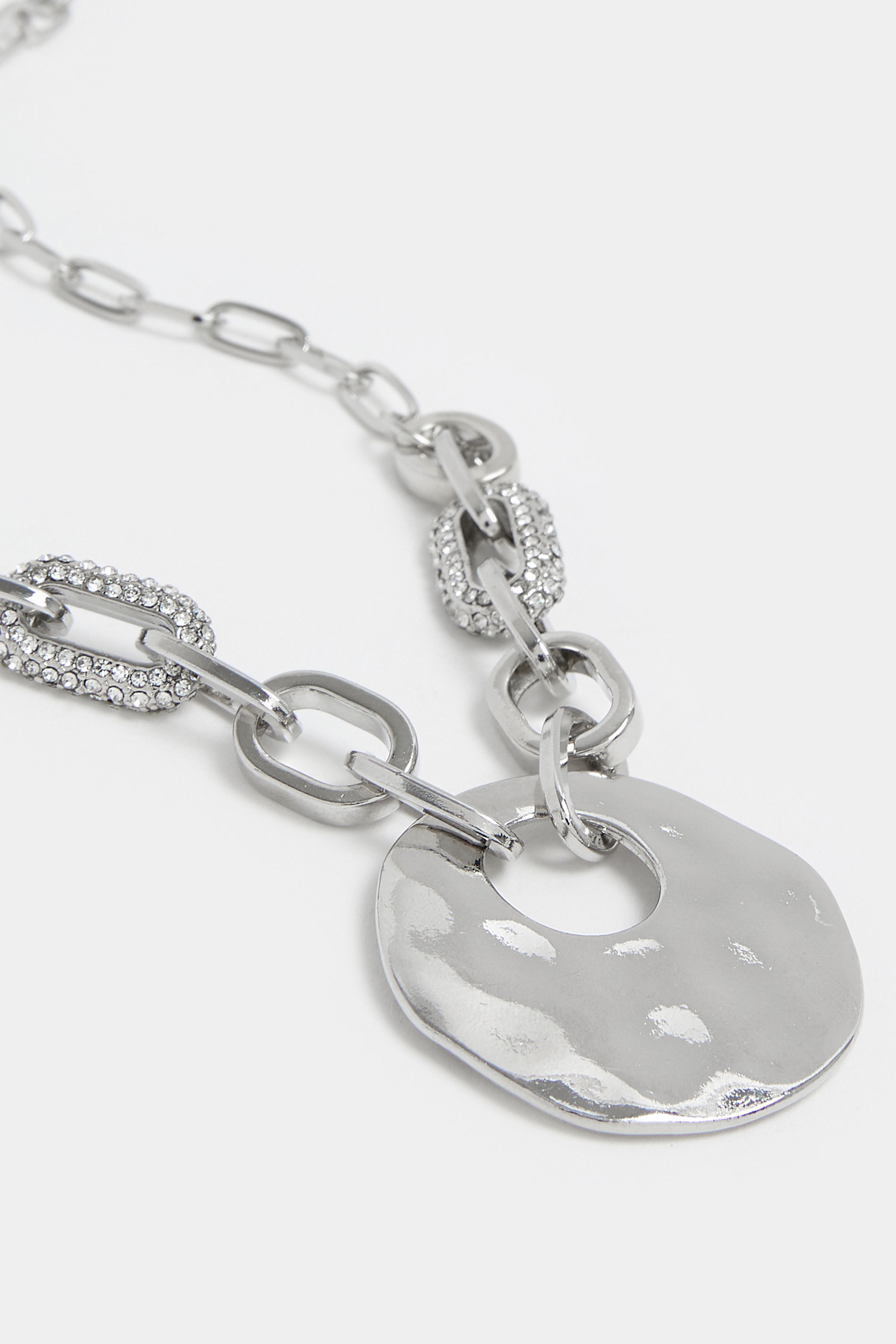 Silver Tone Diamante Link Pendant Necklace | Yours Clothing 2