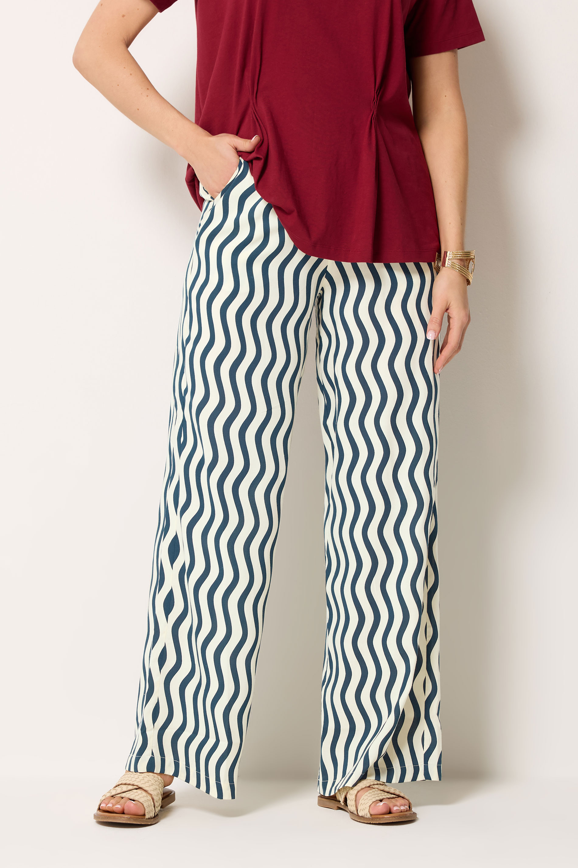 LTS Tall Navy Blue Wavy Print Wide Leg Trousers | Long Tall Sally 2