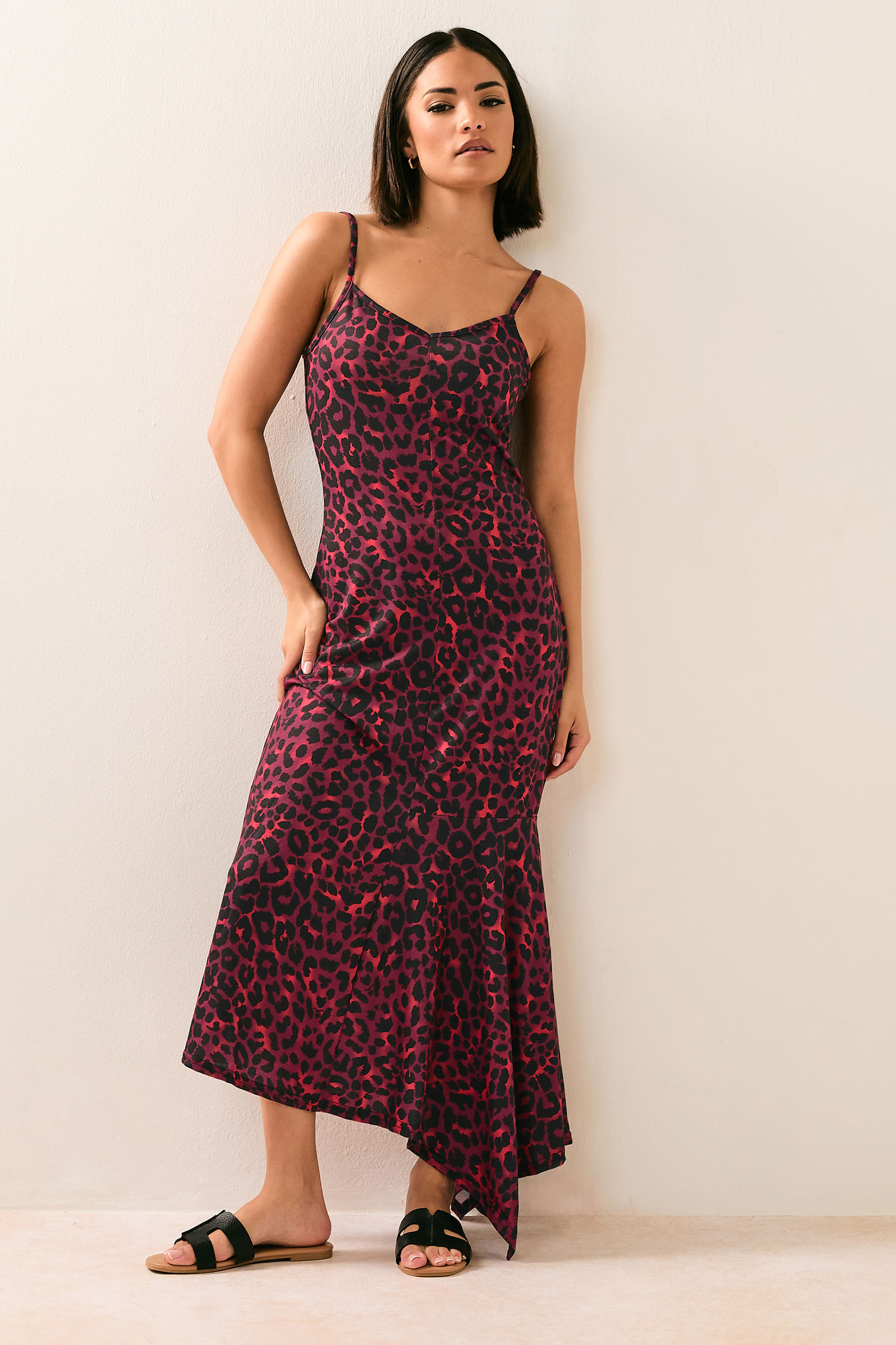 PixieGirl Petite Women's Burgundy Red Leopard Print Hanky Hem Maxi Dress | PixieGirl 3