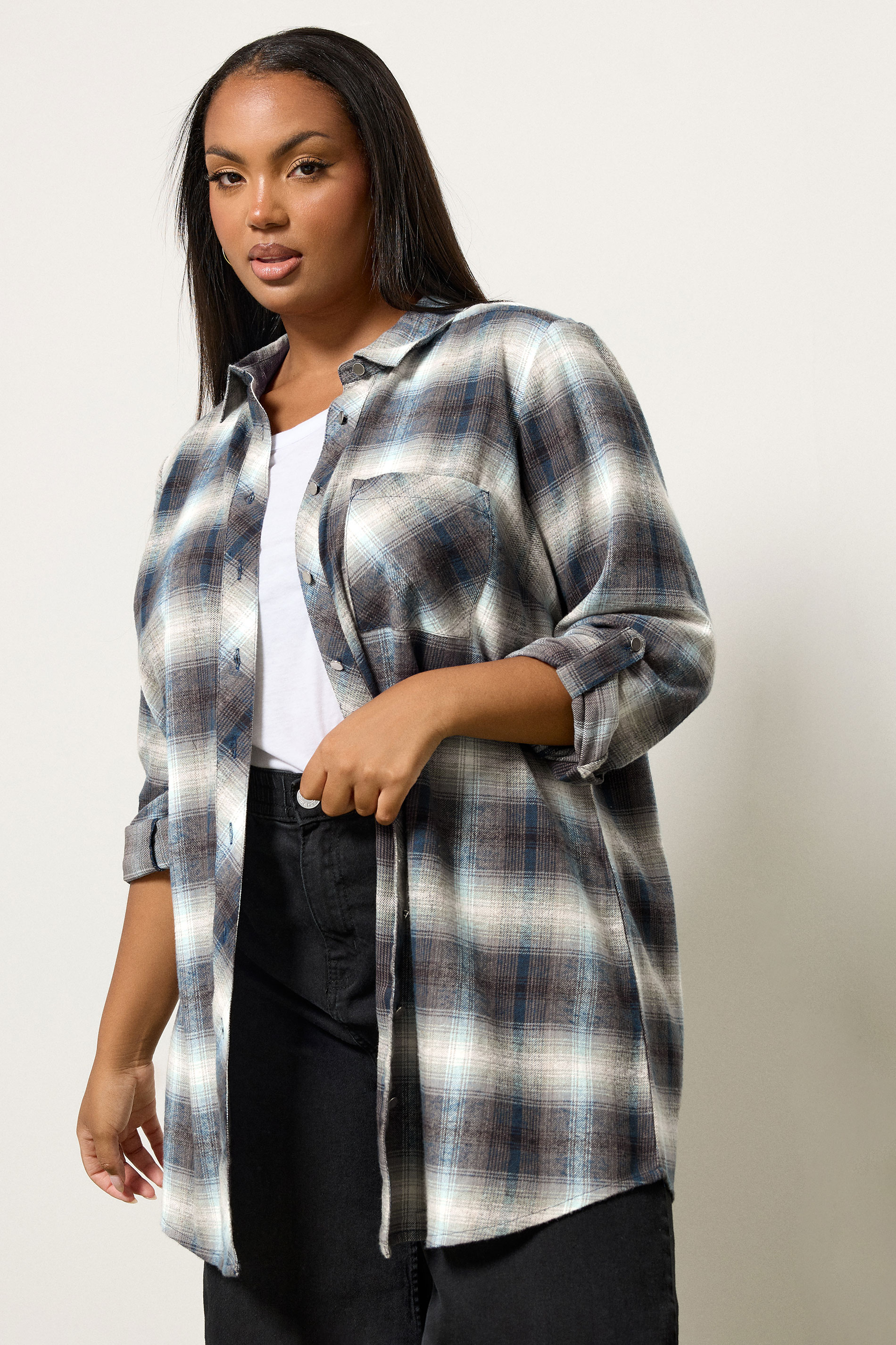 YOURS Plus Size Blue Check Boyfriend Shirt | Yours Clothing 3