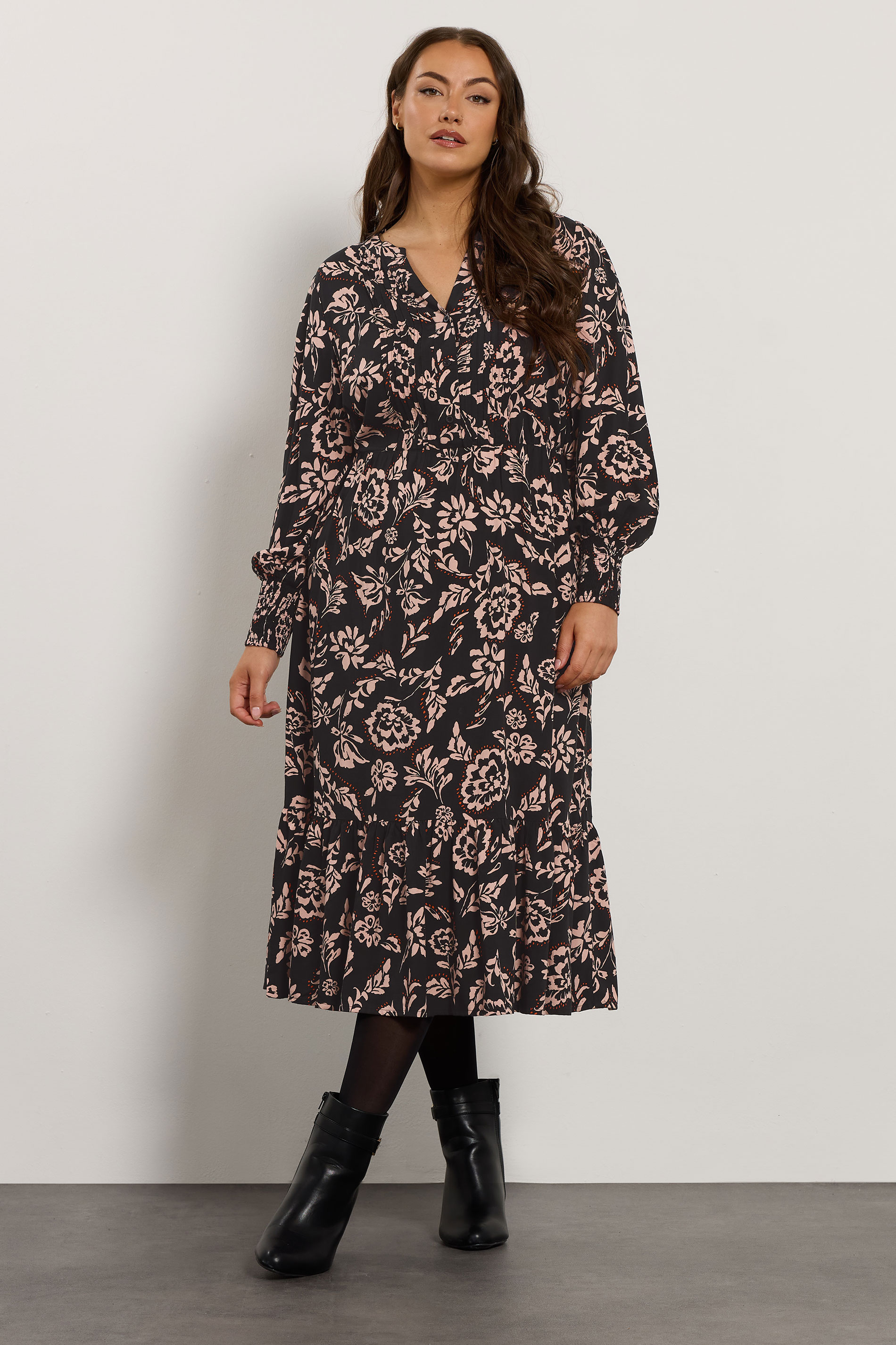 EVANS Plus Size Black Floral Pintuck Modal Dress | Evans 3