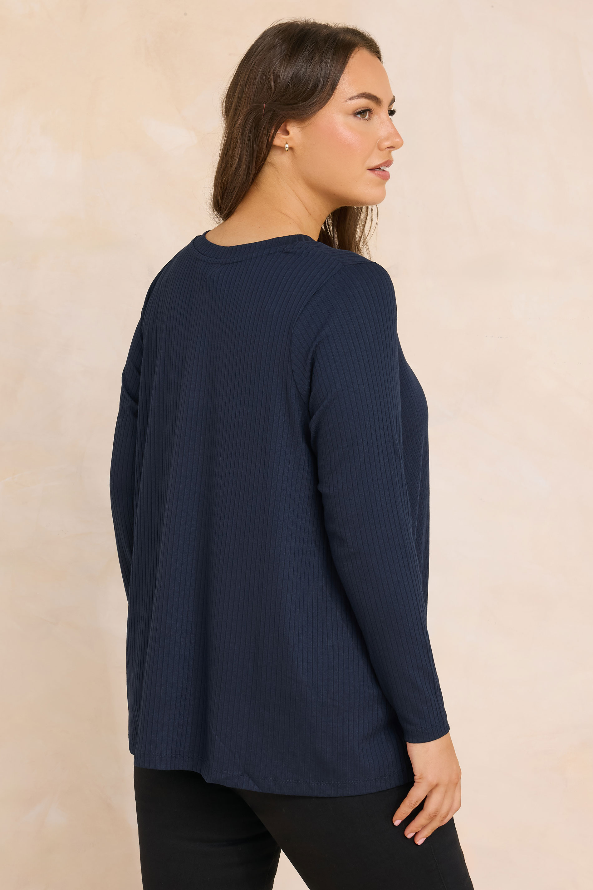 EVANS Plus Size Navy Blue Premium Ribbed Modal Blend Swing Top 2