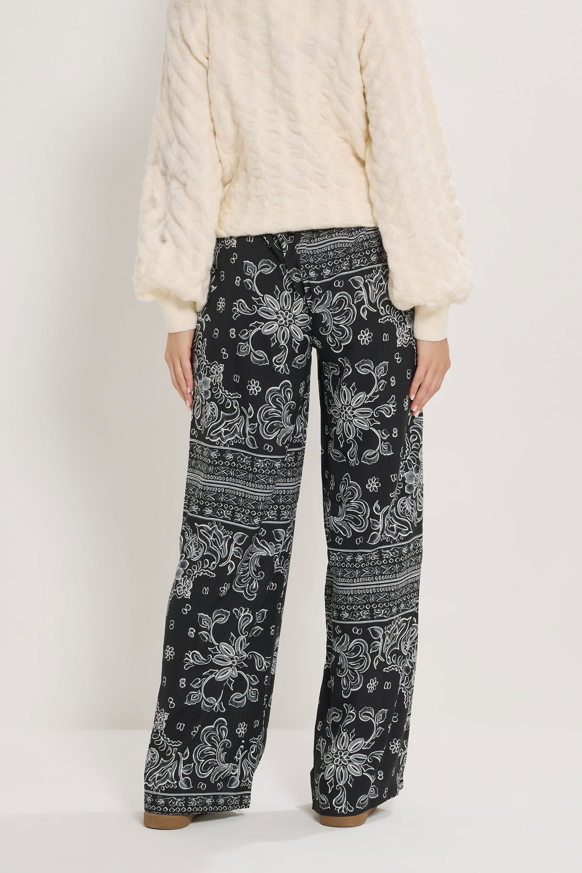 LTS Tall Black Paisley Wide Leg Trousers | Long Tall Sally 2