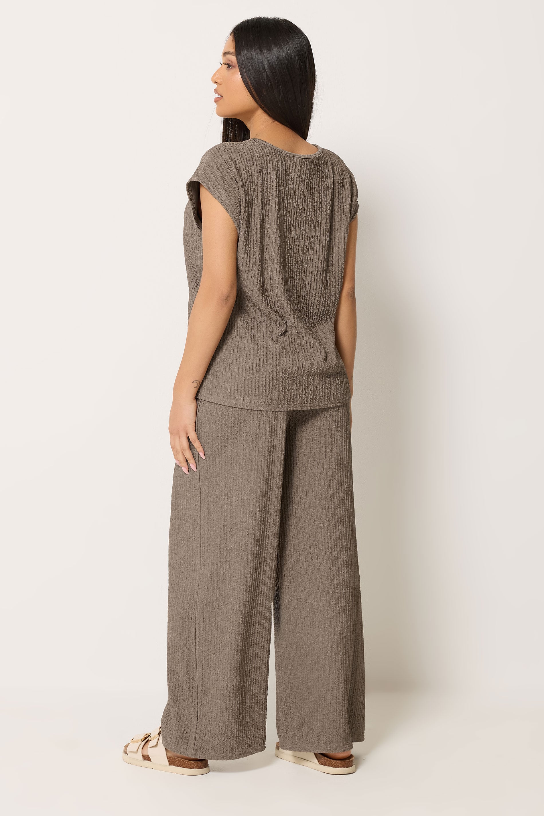 M&Co Petite Mocha Brown Textured Top And Trousers Set | M&Co 1