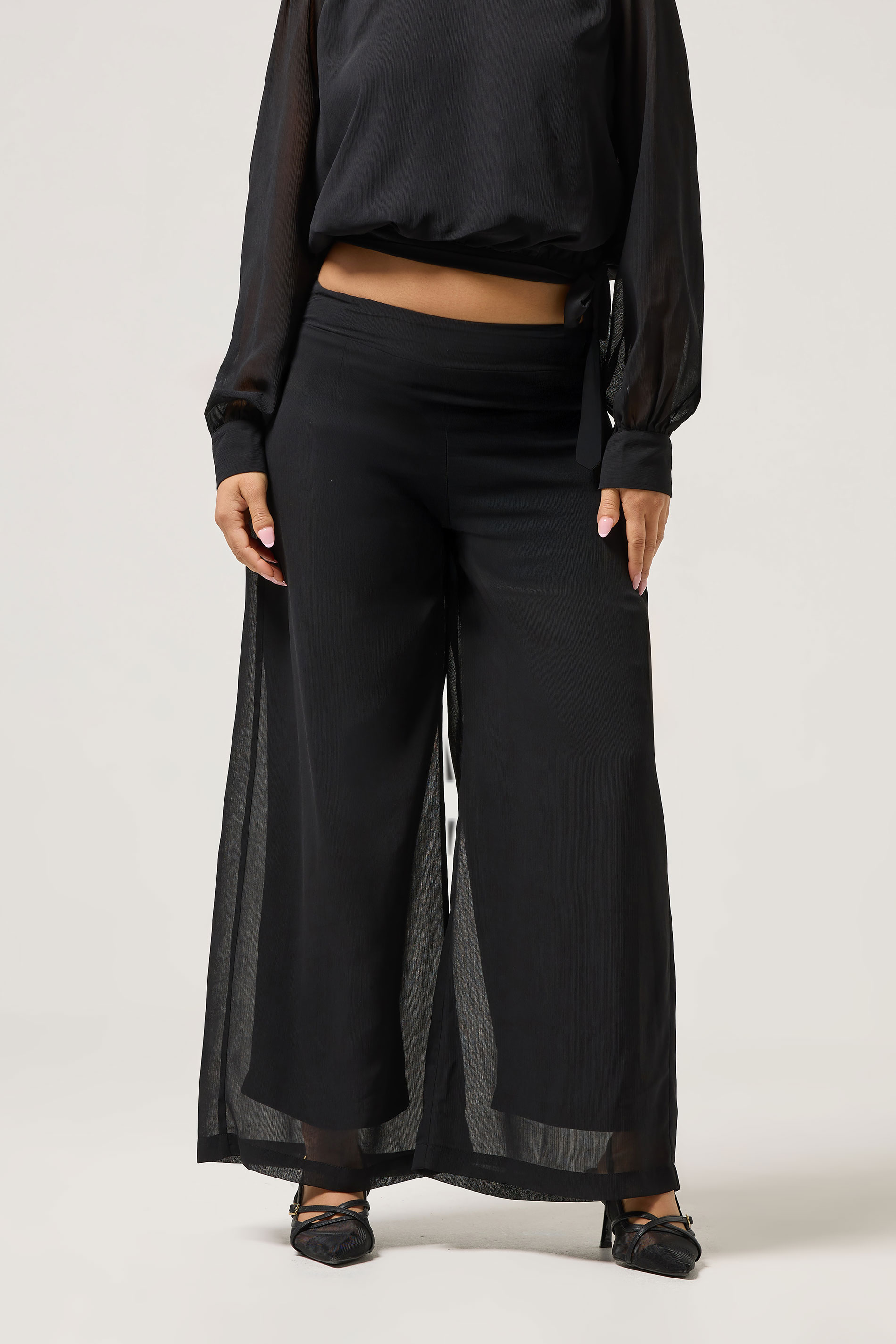 PixieGirl Petite Women's Black Chiffon Palazzo Trousers | PixieGirl 2