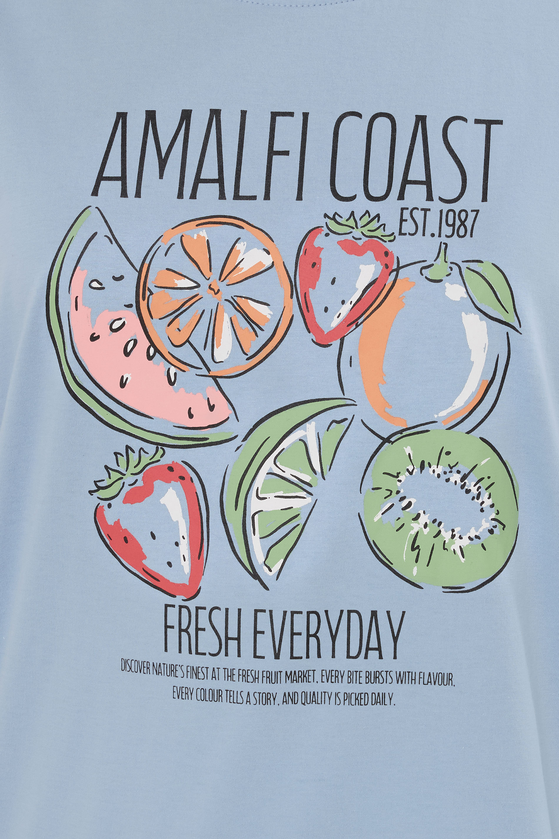 LTS Tall Women's Blue Summer Fruits 'Amalfi Coast' Slogan Cotton Pyjama Set | Long Tall Sally  4