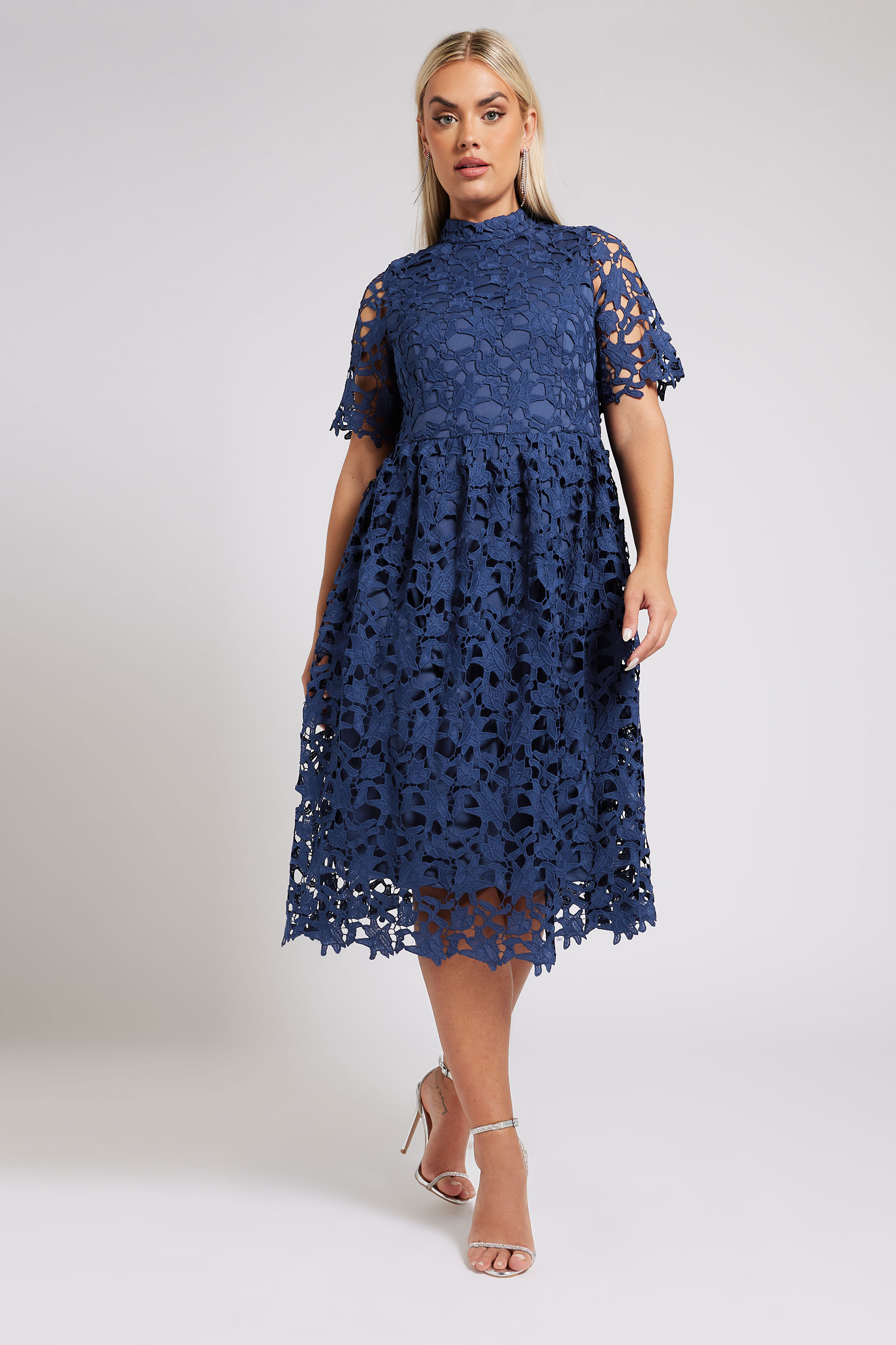 YOURS LONDON Plus Size Blue Crochet Lace Midi Dress | Yours Clothing 1