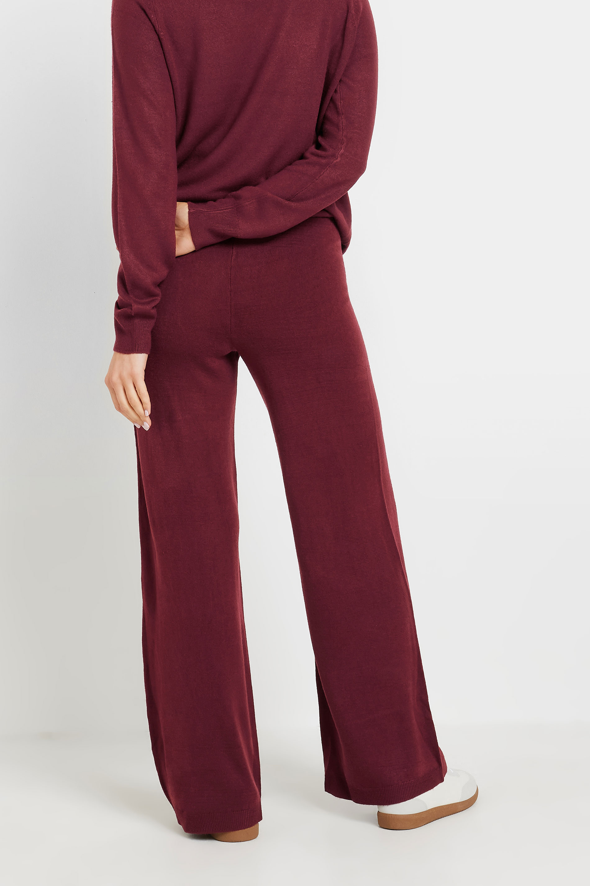 LTS Tall Burgundy Red Knitted Wide Leg Trousers | Long Tall Sally 2