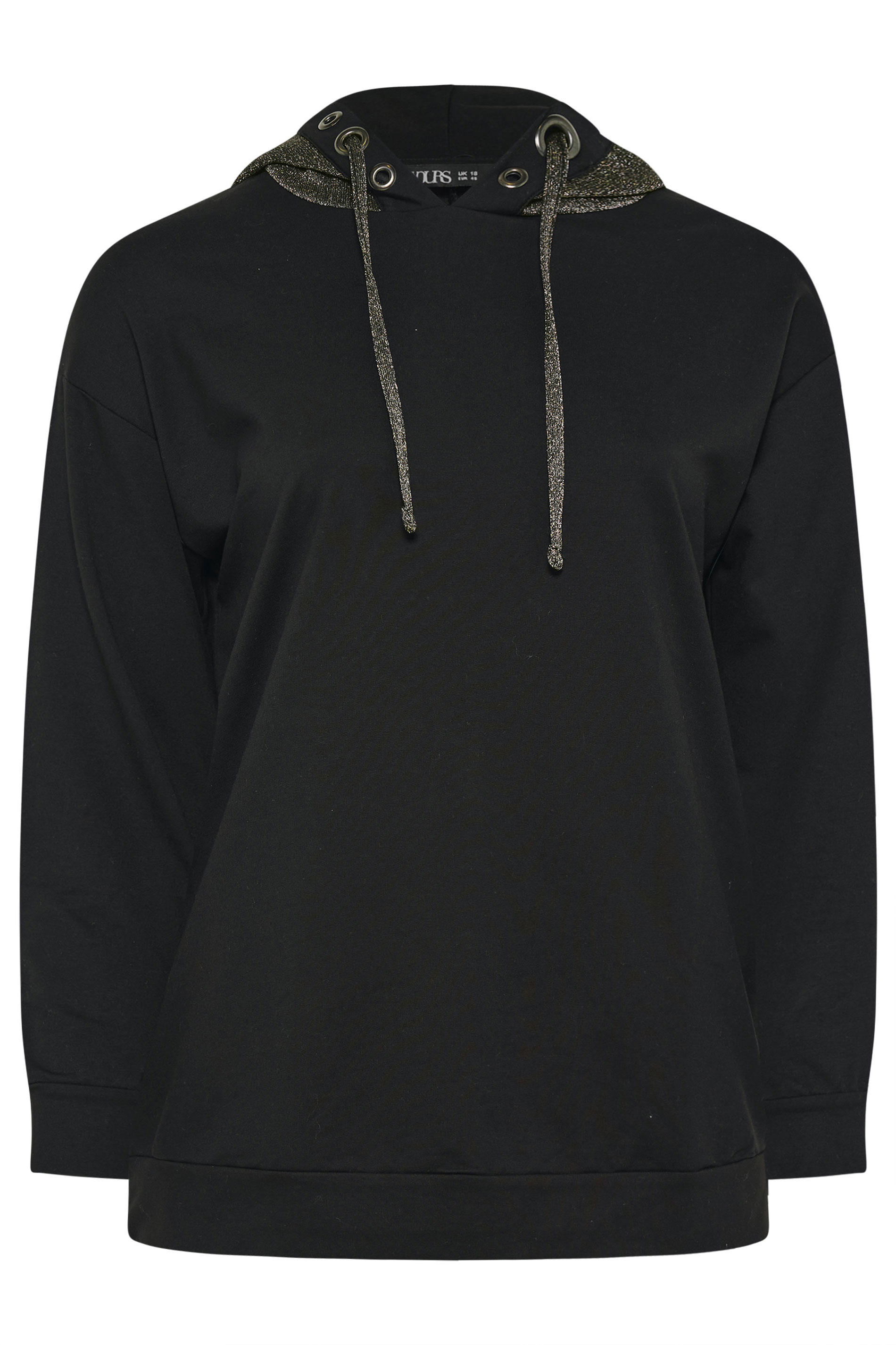 YOURS Plus Size Black & Gold Shimmer Trim Eyelet Hoodie | Yours Clothing 5