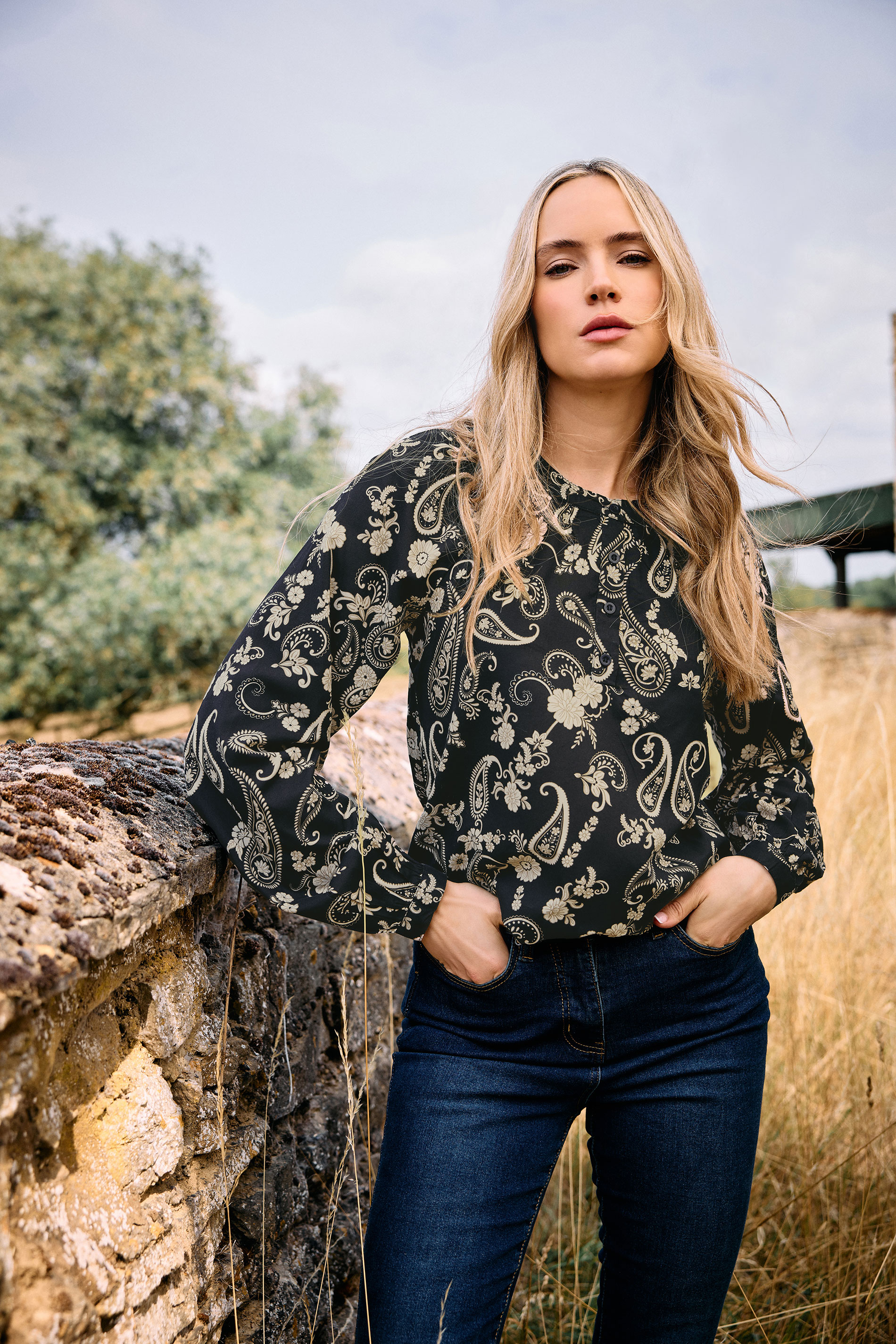 LTS Tall Black Paisley Placket Blouse | Long Tall Sally 3