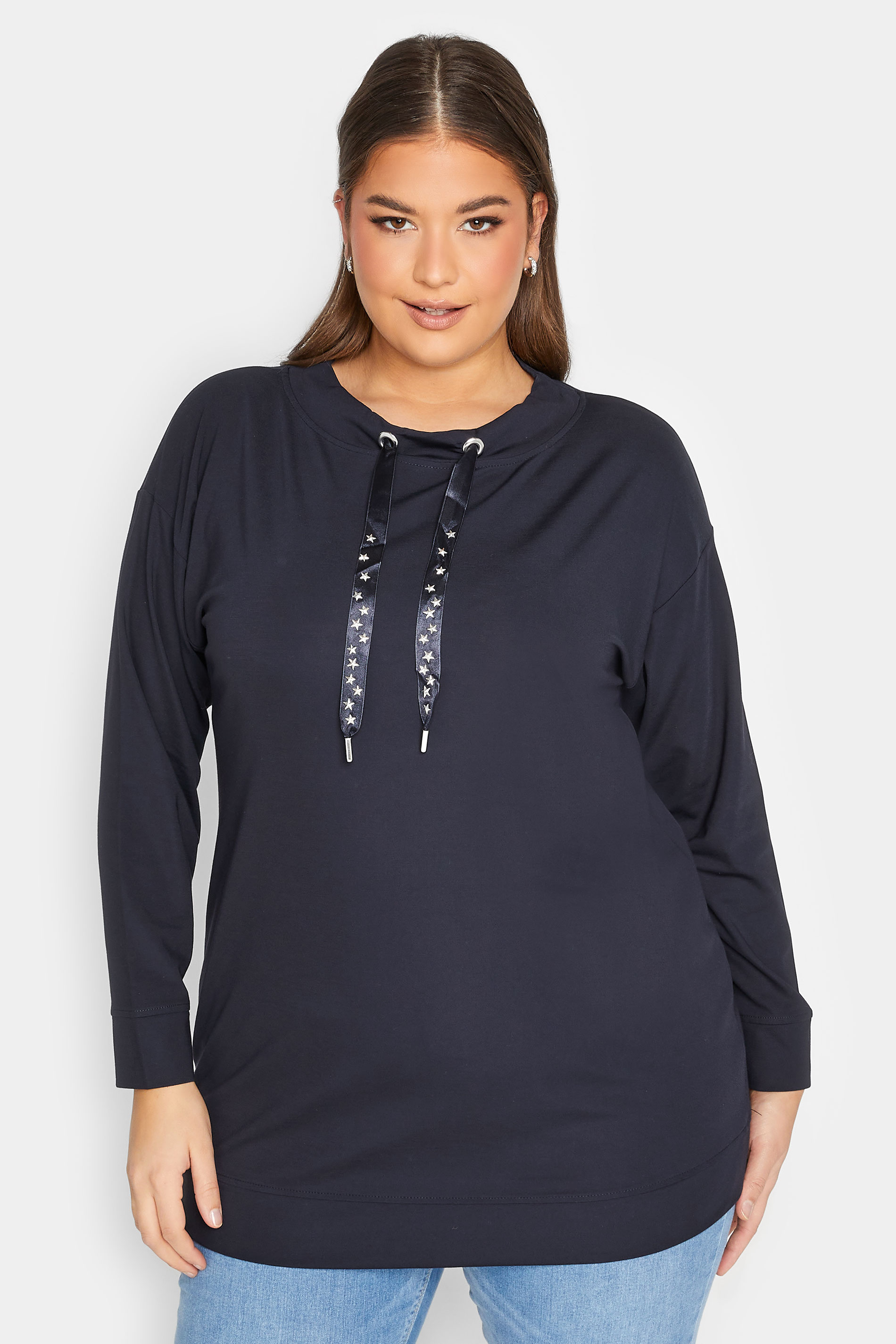 YOURS LUXURY Plus Size Navy Blue Star Embellished Sweatshirt | Yours Clothing 1