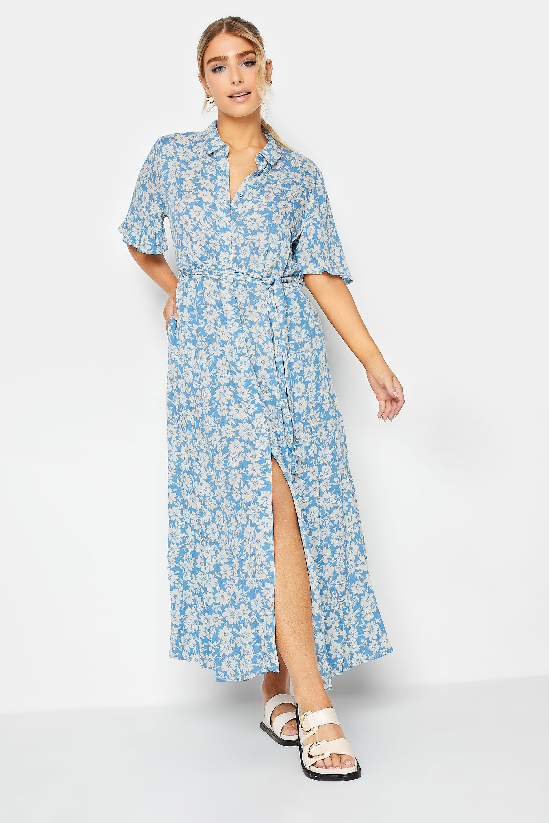 M&Co Light Blue Floral Print Maxi Shirt Dress | M&Co 3