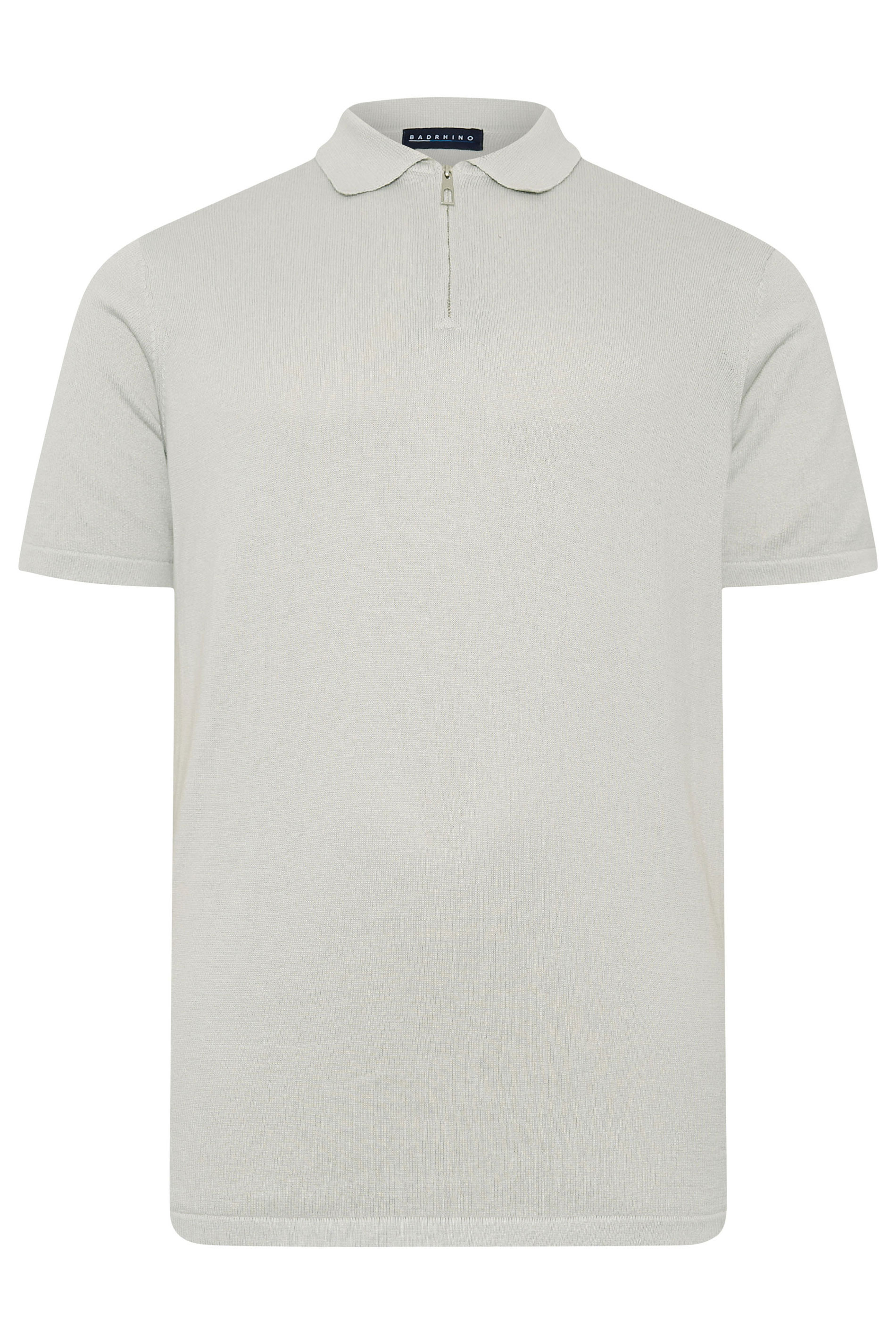 BadRhino Big & Tall Grey Knitted Short Sleeve Zip Polo Shirt | BadRhino 2