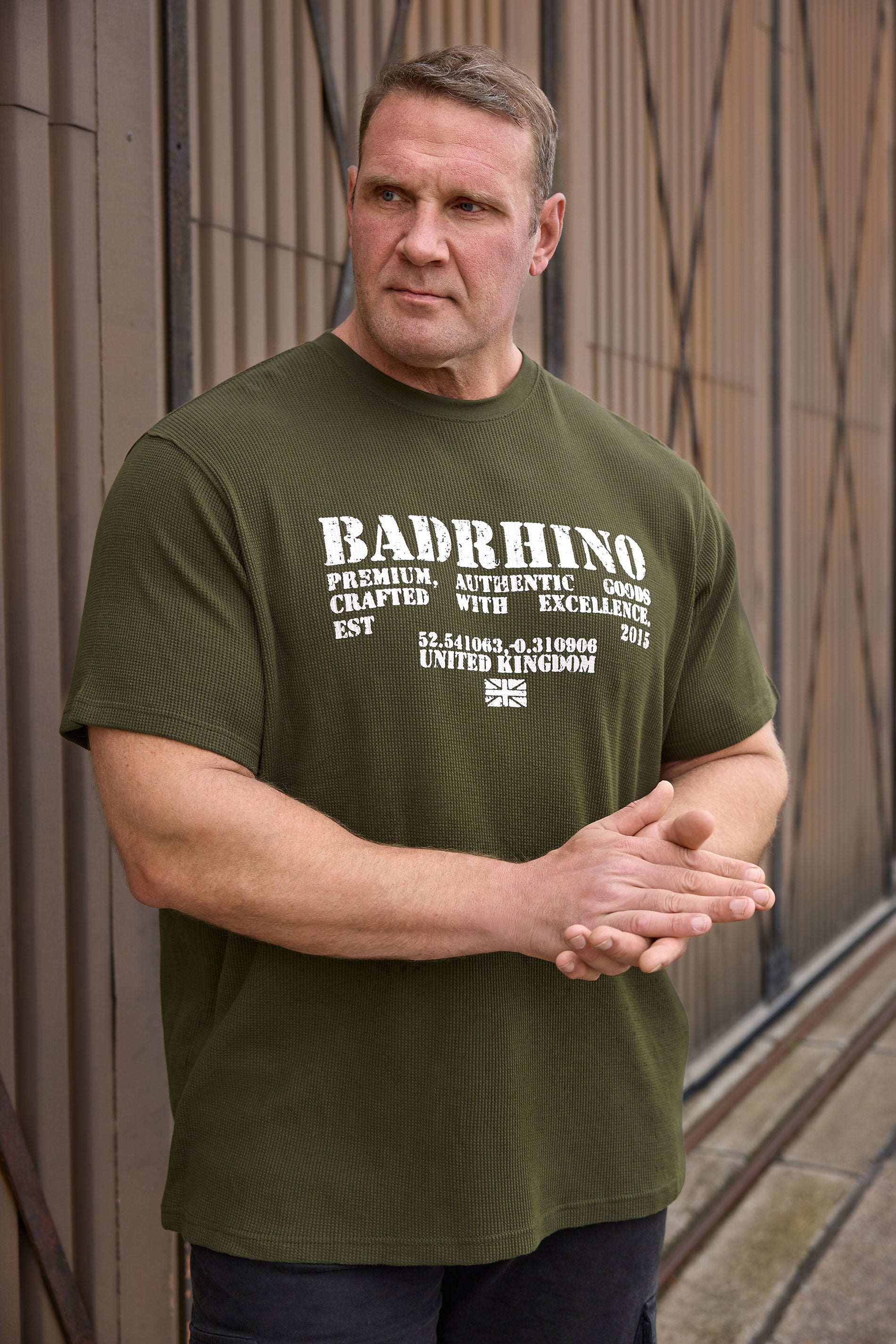 BadRhino Big & Tall Khaki Green Military Waffle Texture T-Shirt | BadRhino 1