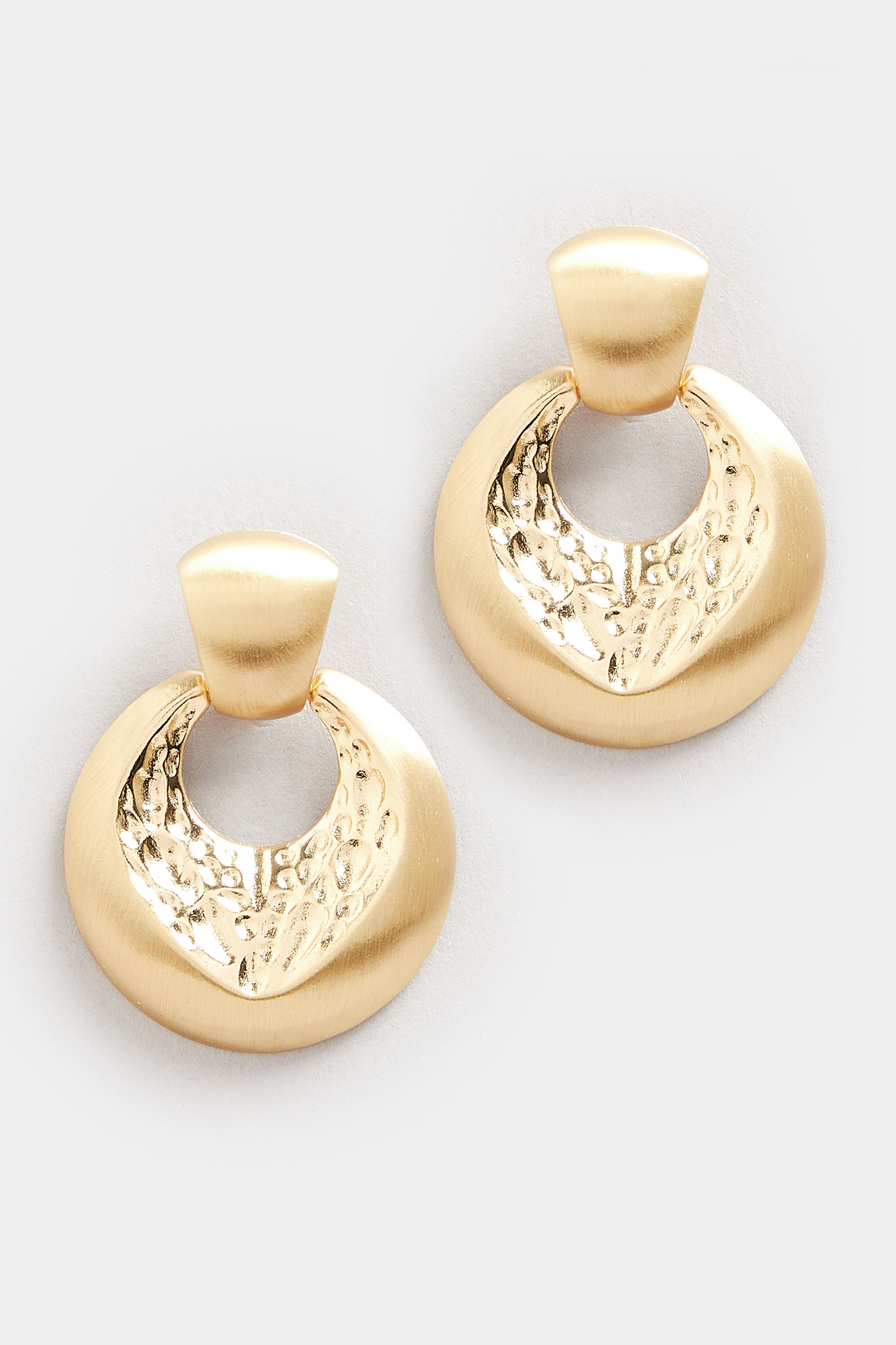 Gold Tone Textured Drop Hoop Earrings | Yours Clothing 3