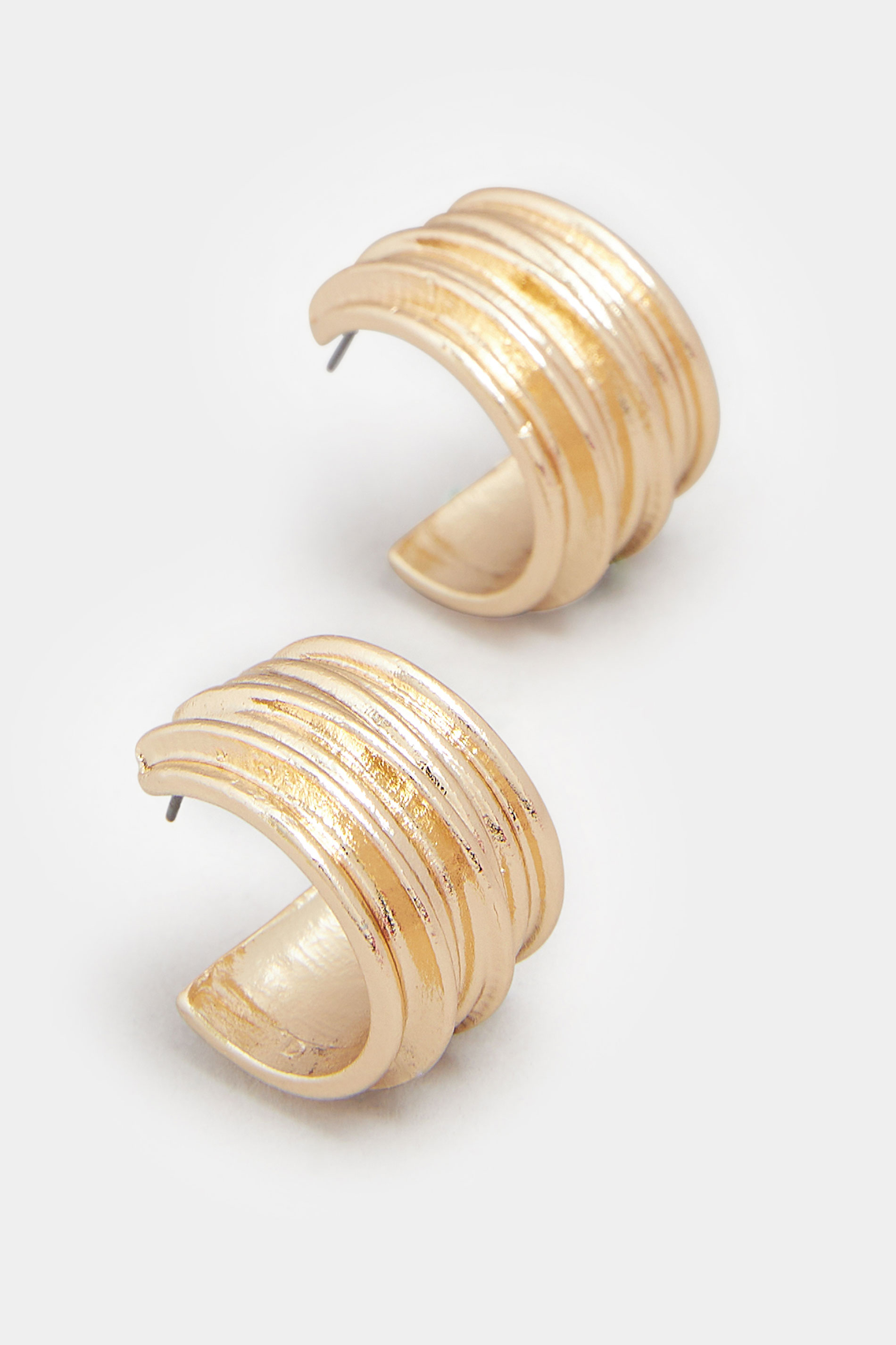 Gold Tone Textured Curve Stud Earrings | Yours Clothing 2