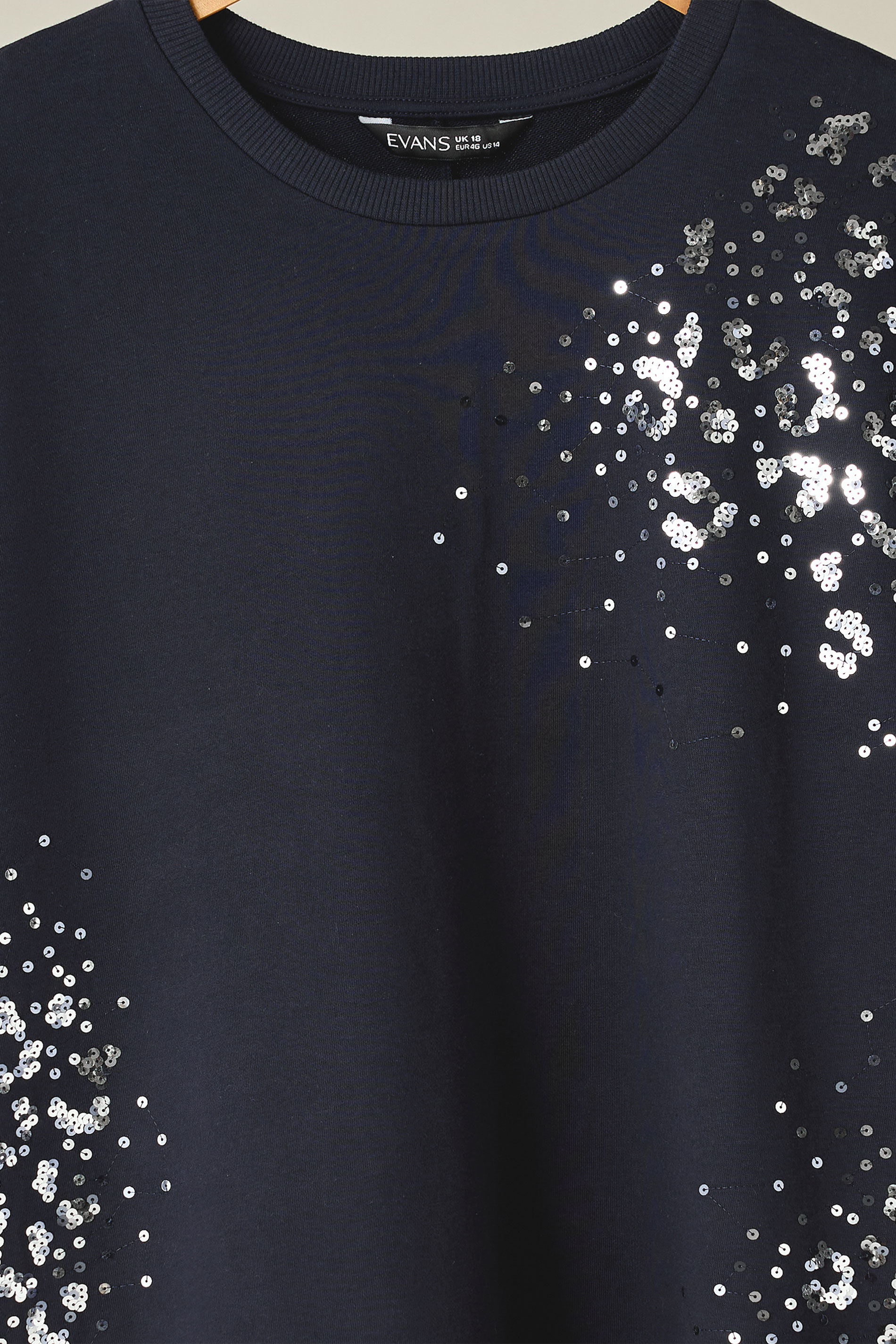 EVANS Plus Size Navy Blue Leopard Sequin Embellished Sweatshirt | Evans 7