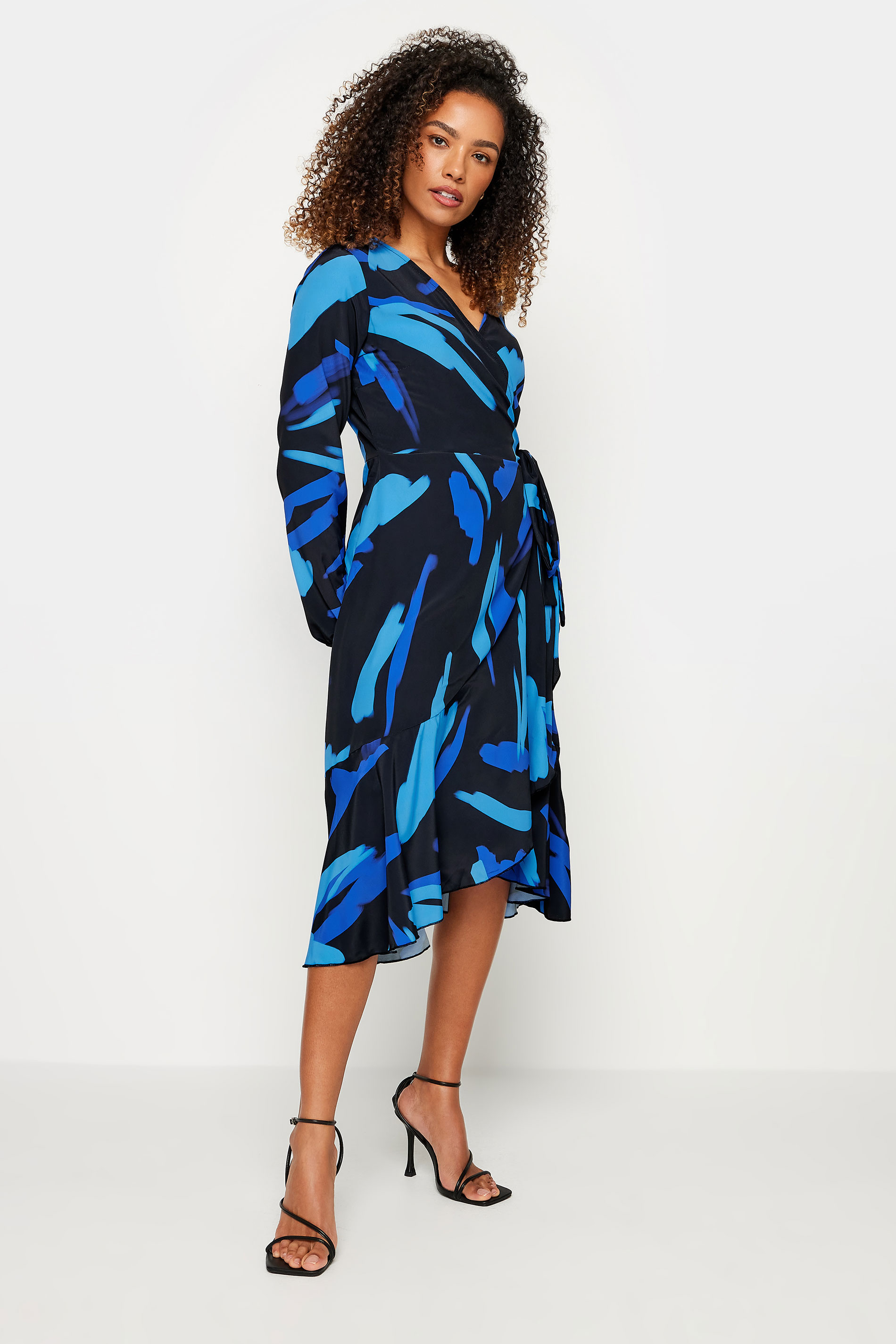 M&Co Black & Blue Abstract Print Wrap Dress | M&Co  2