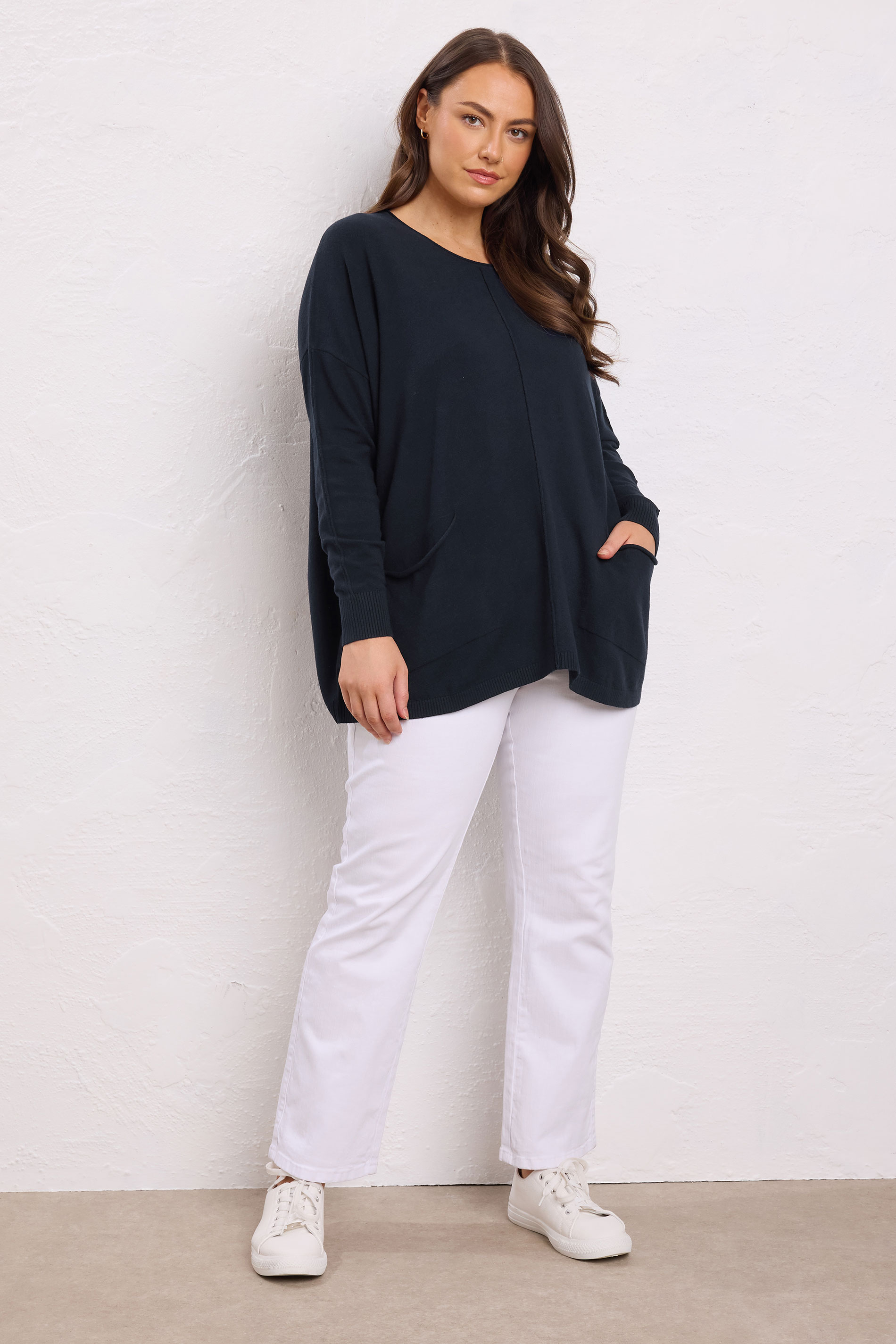EVANS Plus Size Navy Blue Soft Touch Front Seam Jumper | Evans 2