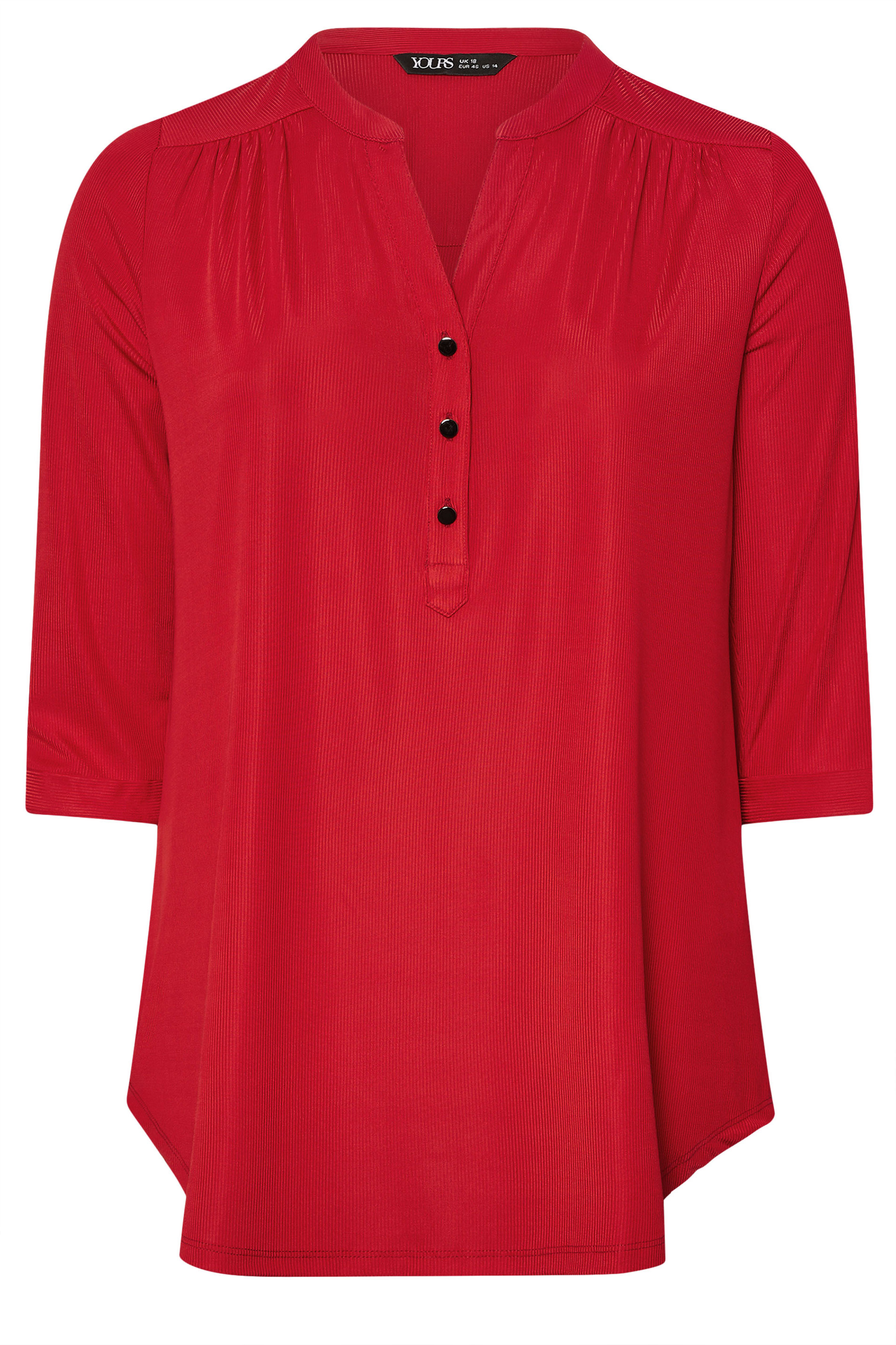 YOURS Plus Size Red Half Placket Ribbed Shirt | Yours Clothing 5