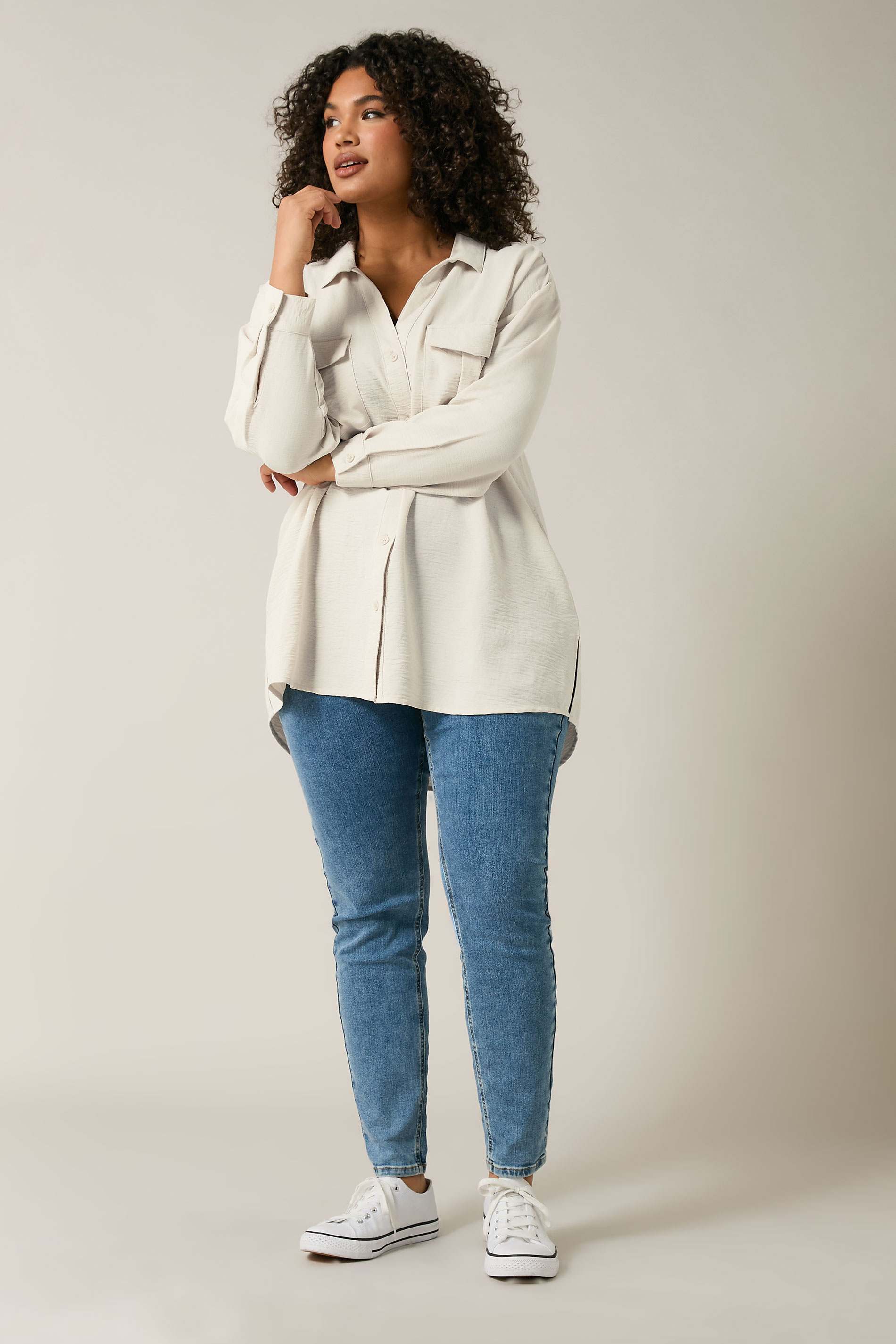 EVANS Plus Size Cream Utility Pocket Shirt | Evans 2
