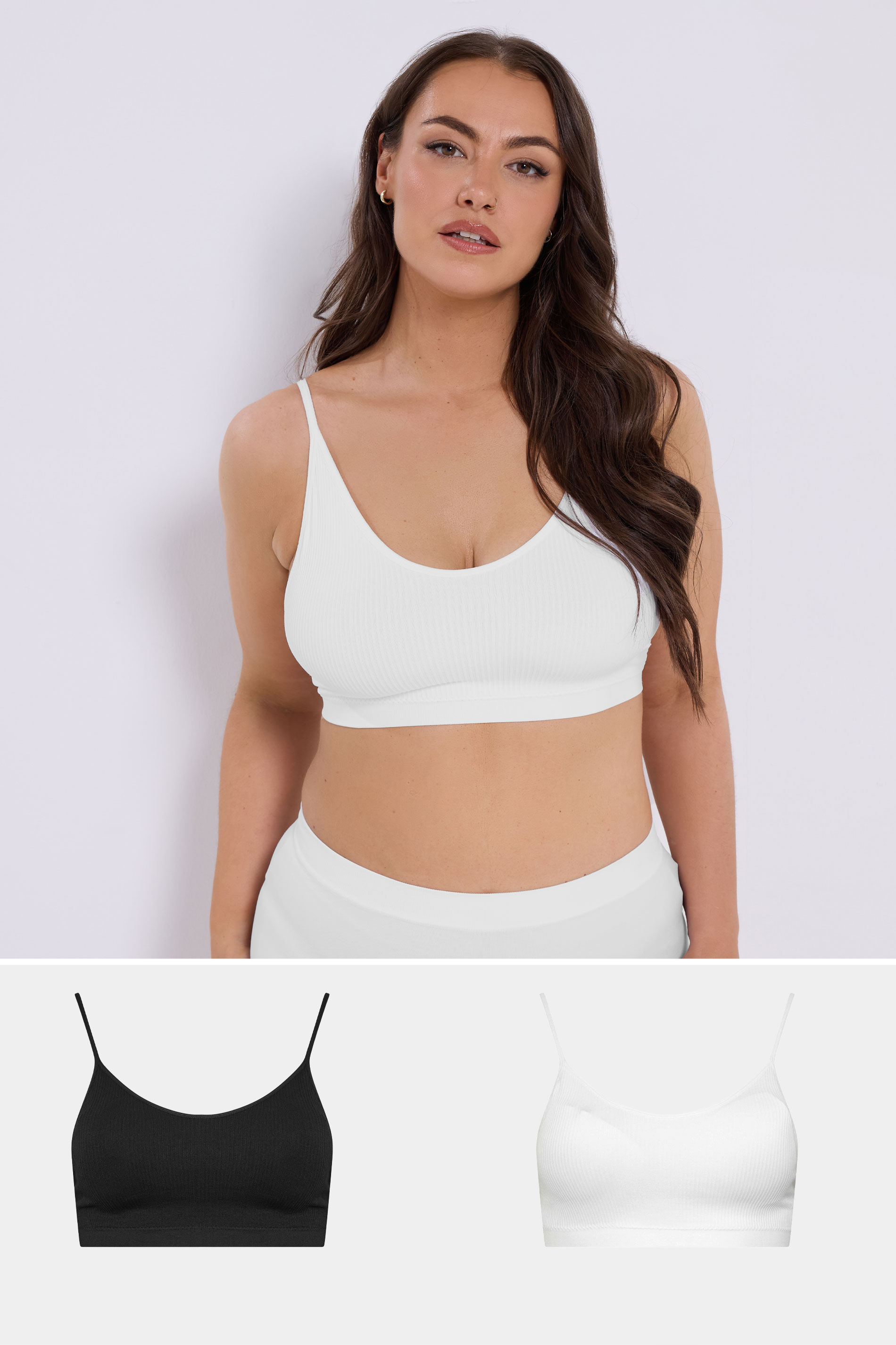 YOURSET 2 PACK Plus Size Black & White Seamless Padded Bralettes | Yours Clothing 1