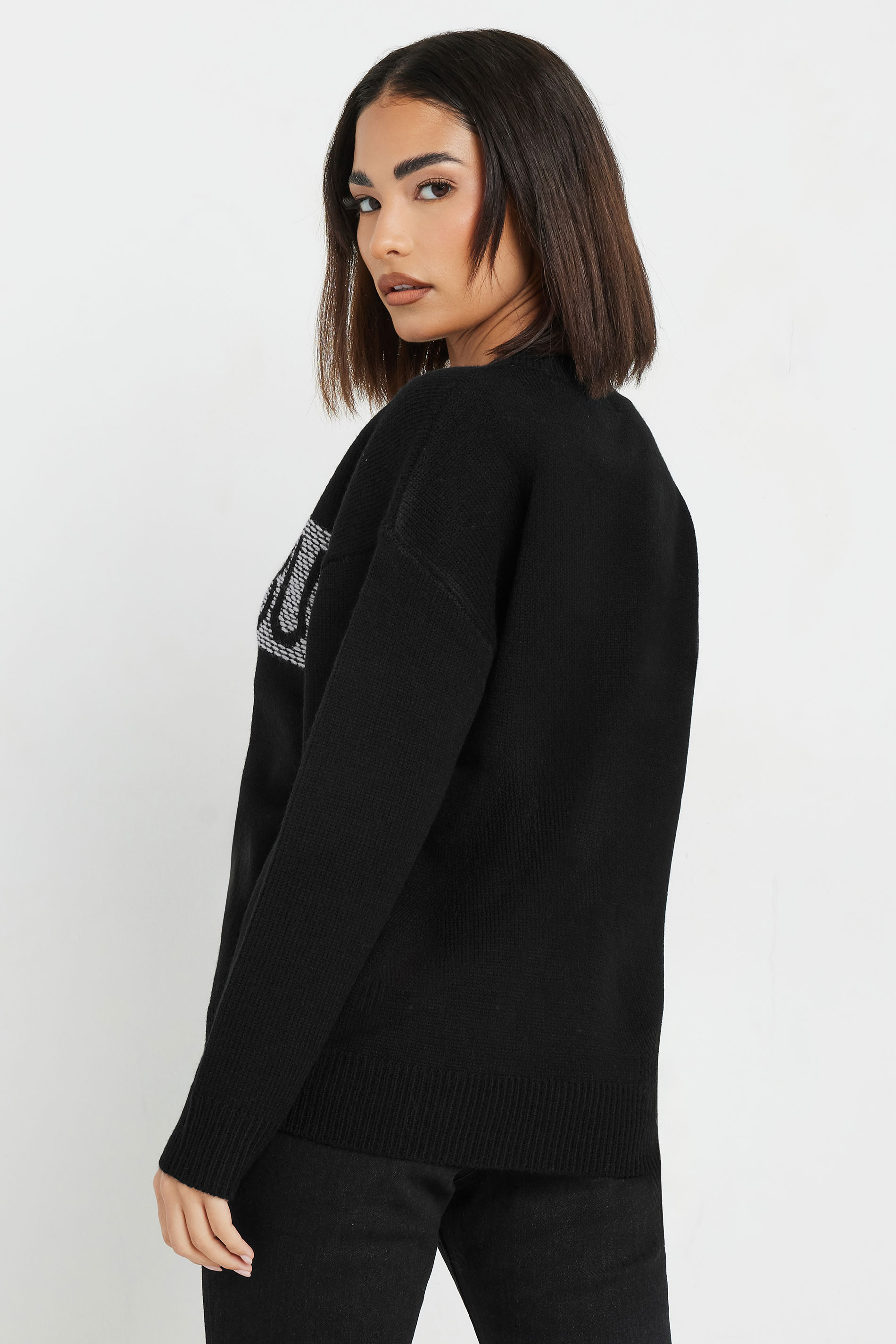 PixieGirl Petite Women's Black Knitted Christmas Slogan Jumper | PixieGirl 2