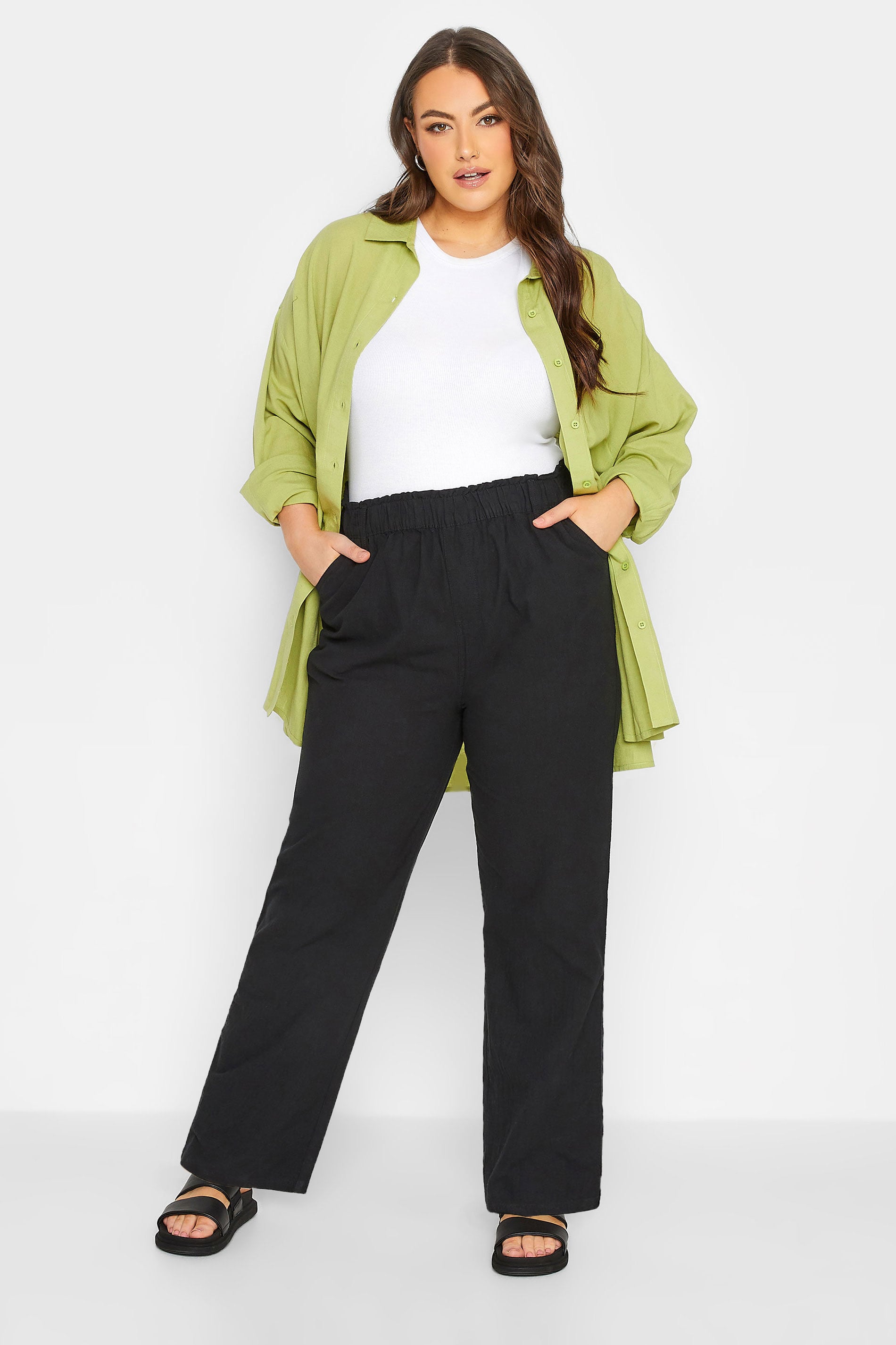 YOURS Plus Size Black Cool Cotton Wide Leg Trousers | Yours Clothing 1
