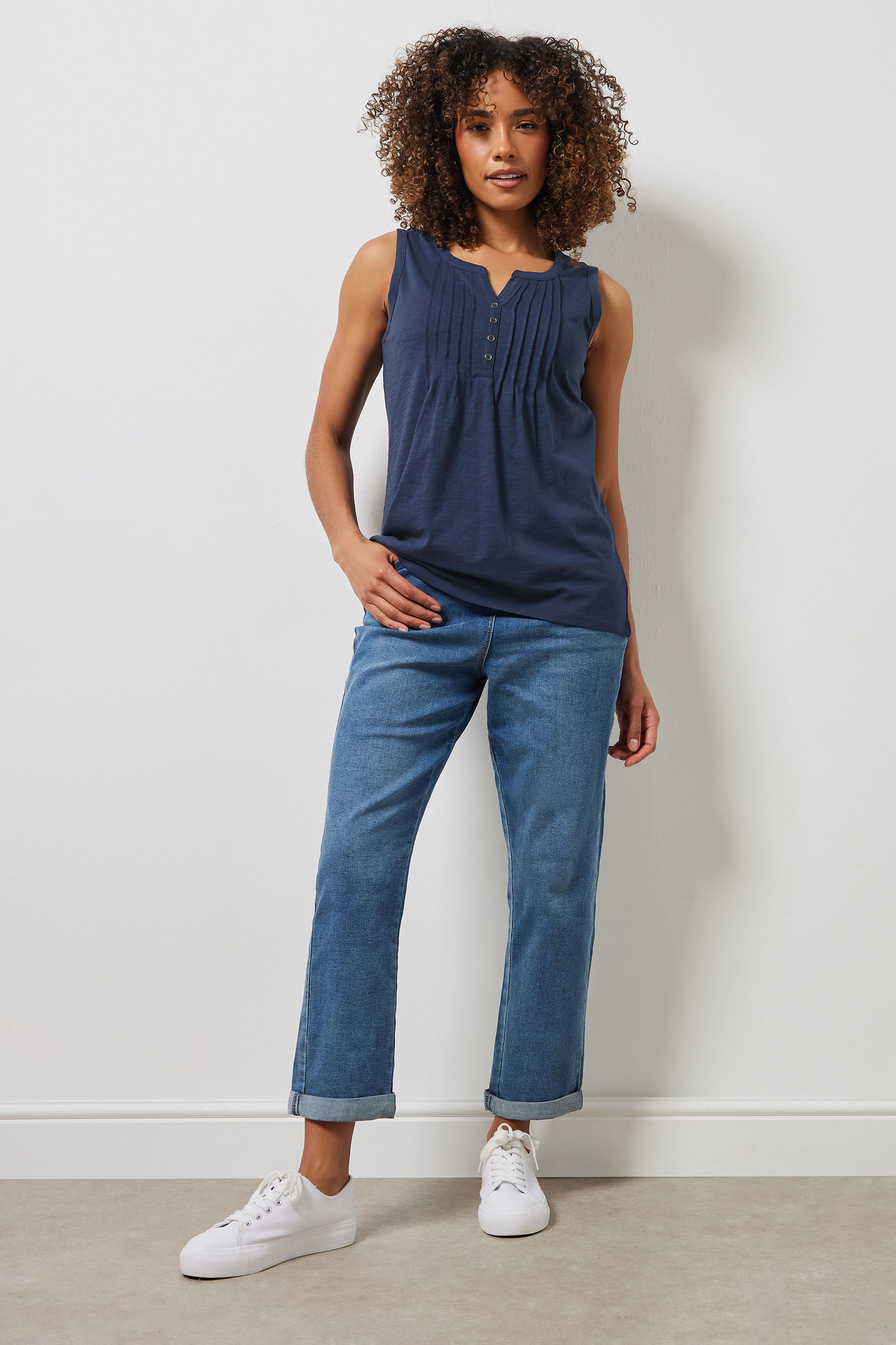 M&Co Navy Blue Cotton Sleeveless Henley Top | M&Co 2