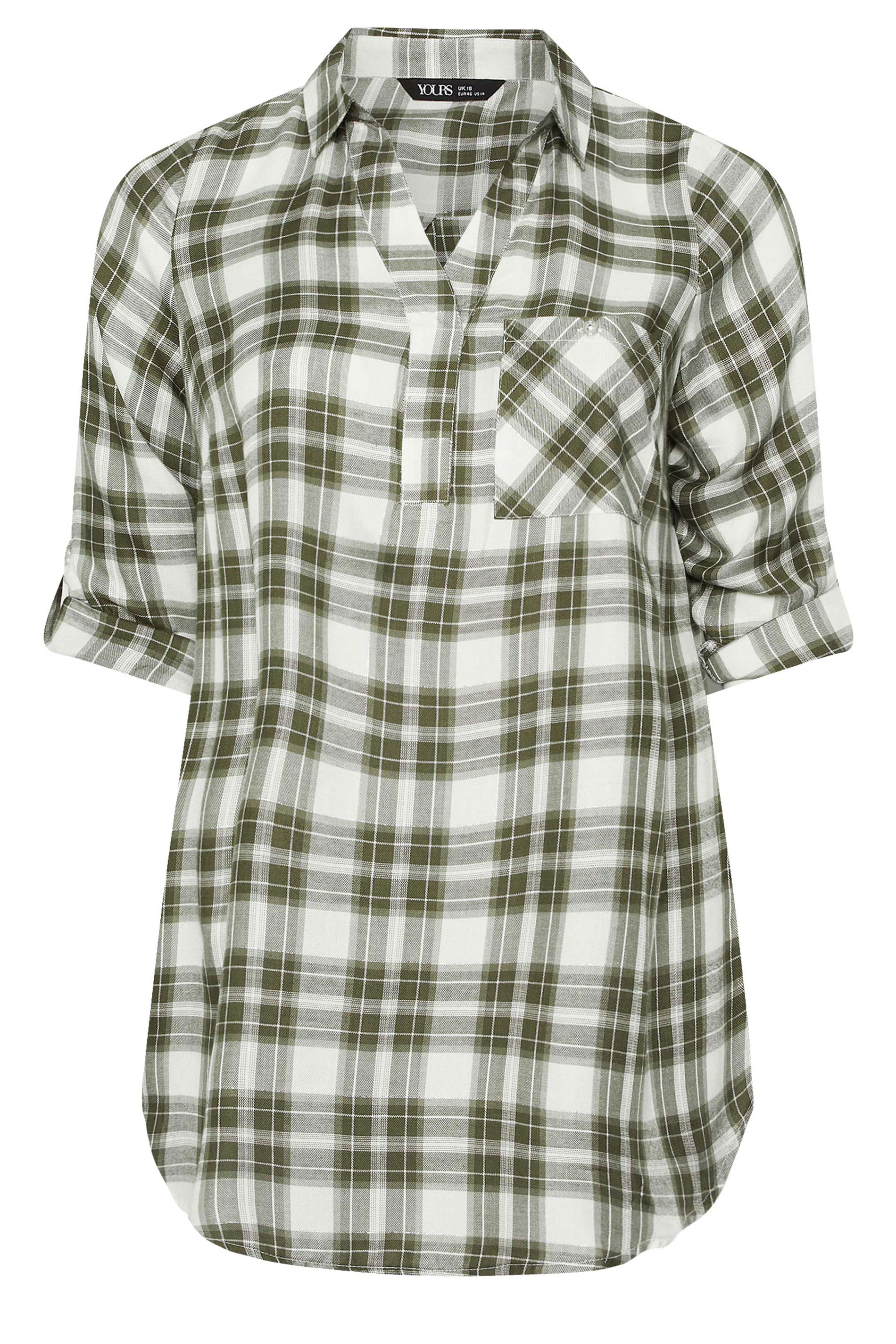 YOURS Plus Size Green Check Overhead Shirt | Yours Clothing 5