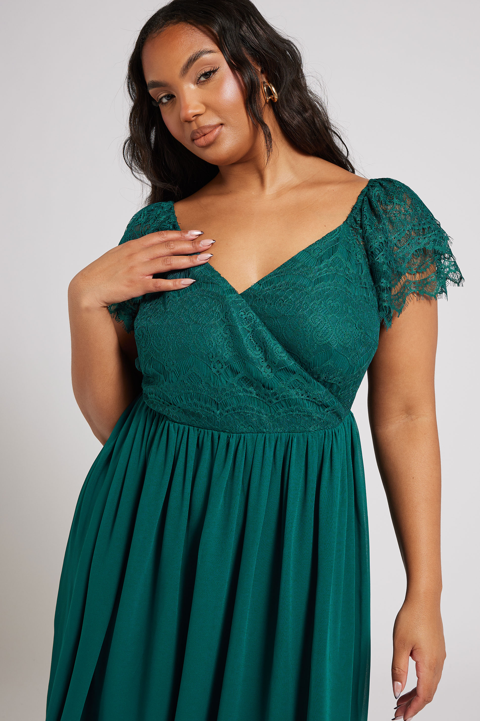 YOURS LONDON Plus Size Teal Green Lace Maxi Wrap Dress | Yours Clothing 4