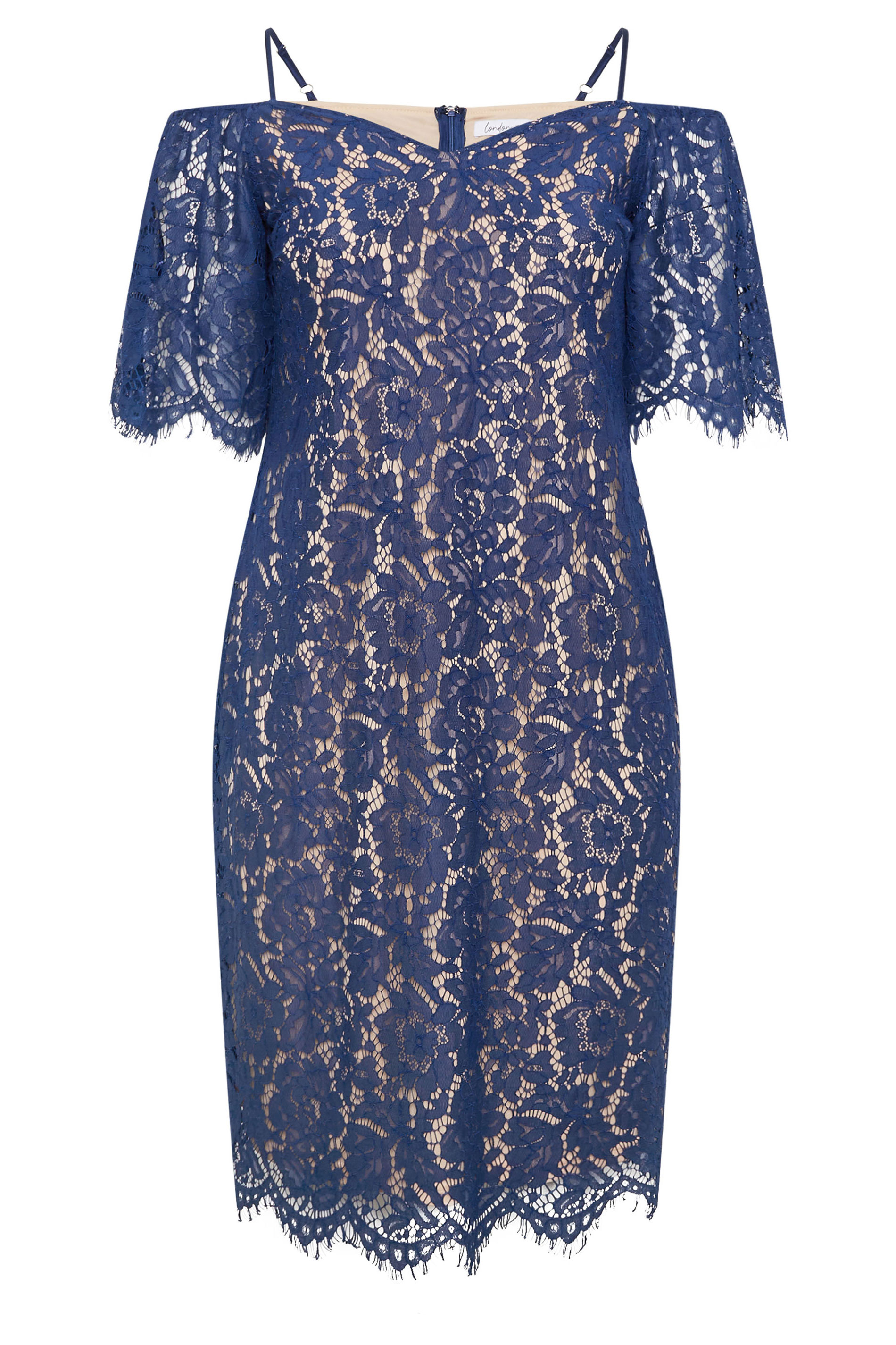 YOURS LONDON Plus Size Blue Lace Cold Shoulder Dress | Yours Clothing 5