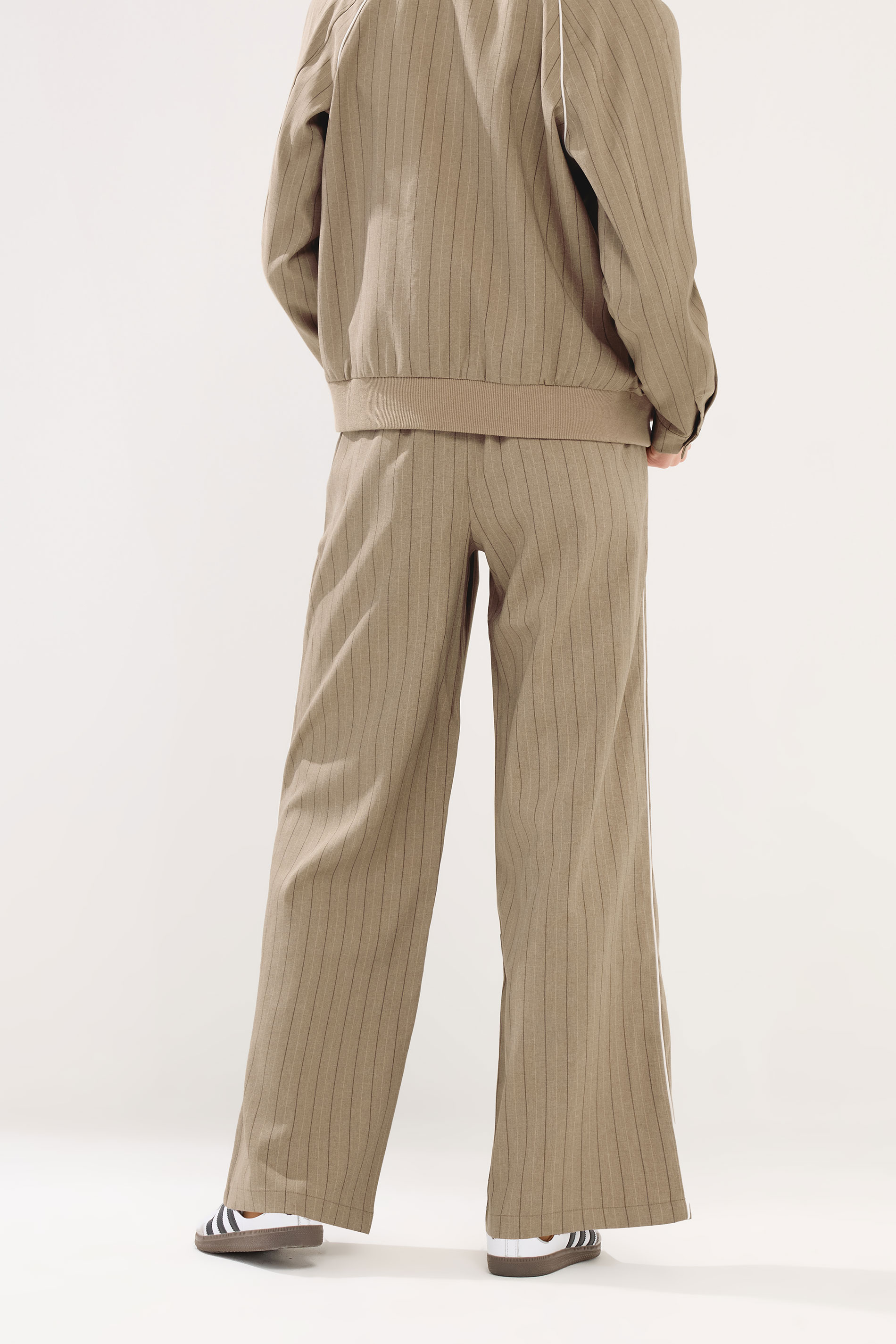 PixieGirl Petite Women's Natural Brown Stripe Pull On Wide Leg Trousers | PixieGirl 4