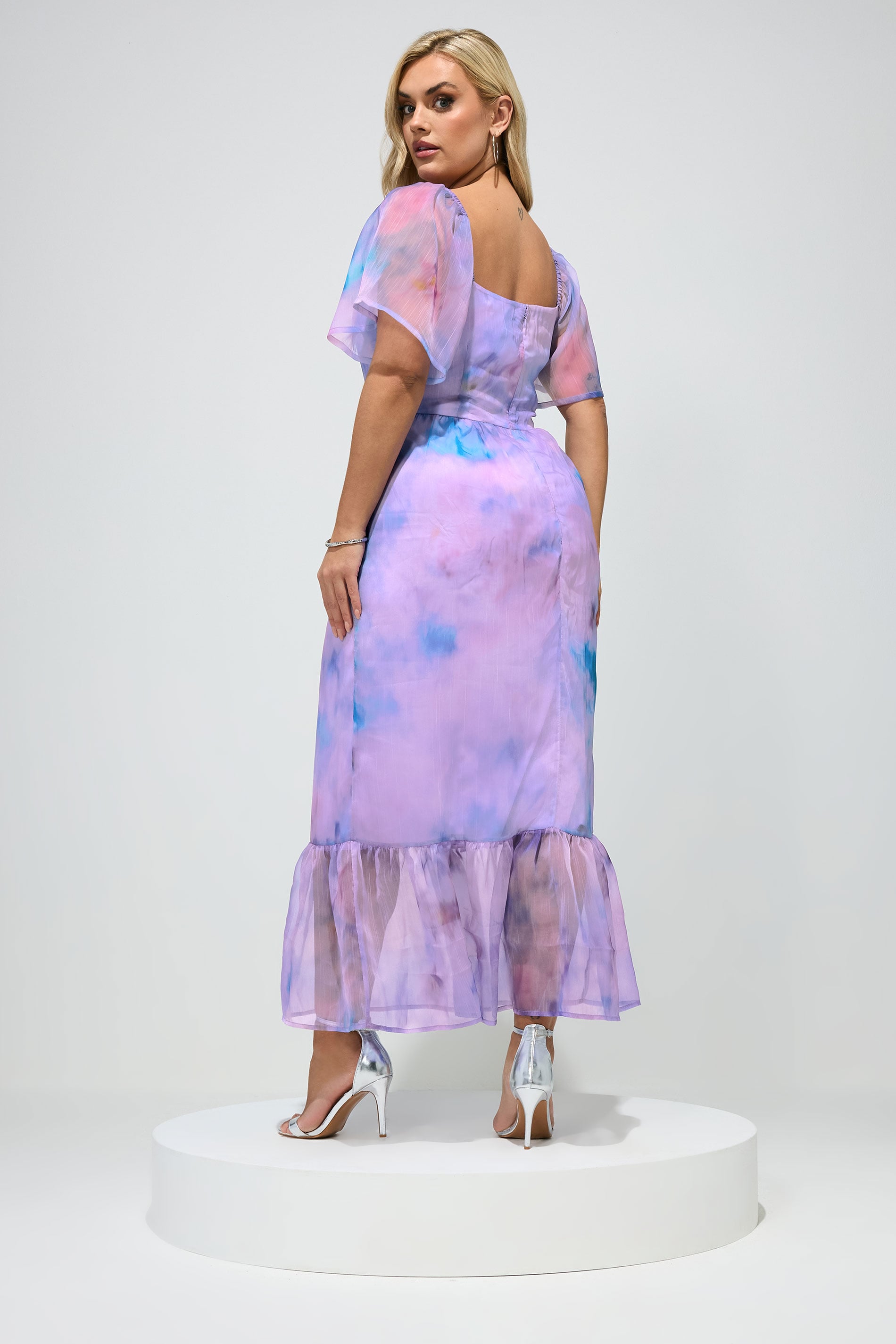 YOURS LONDON Plus Size Purple Abstract Organza Dress | Yours Clothing 4