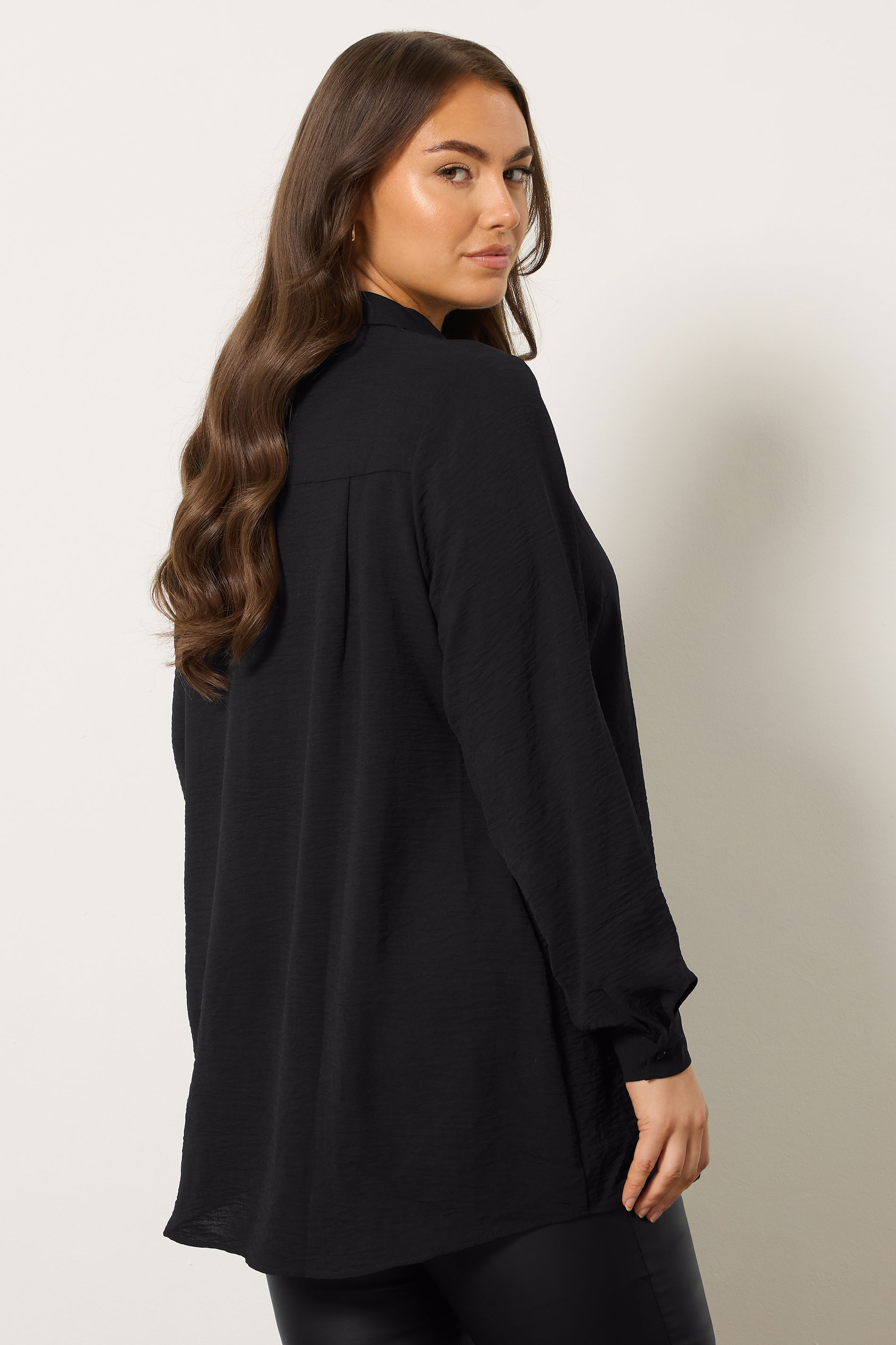 EVANS Plus Size Black Button Detail Pleat Front Blouse | Evans 2